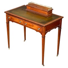 English Writing Desk or Table of Mahogany with Leather Top - Edwardian Era