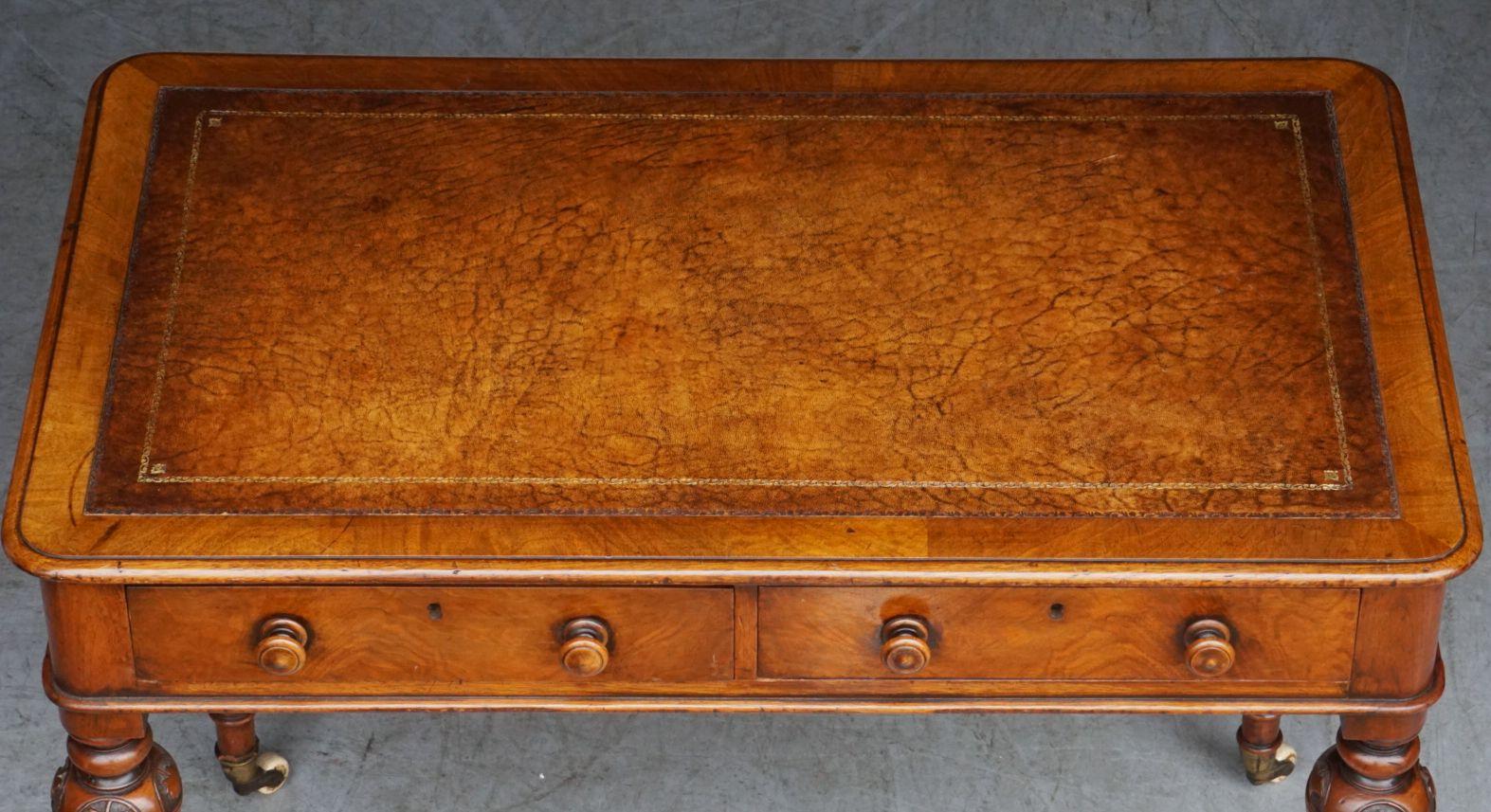 English Writing Desk or Table of Mahogany with Leather Top from the 19th Century 11