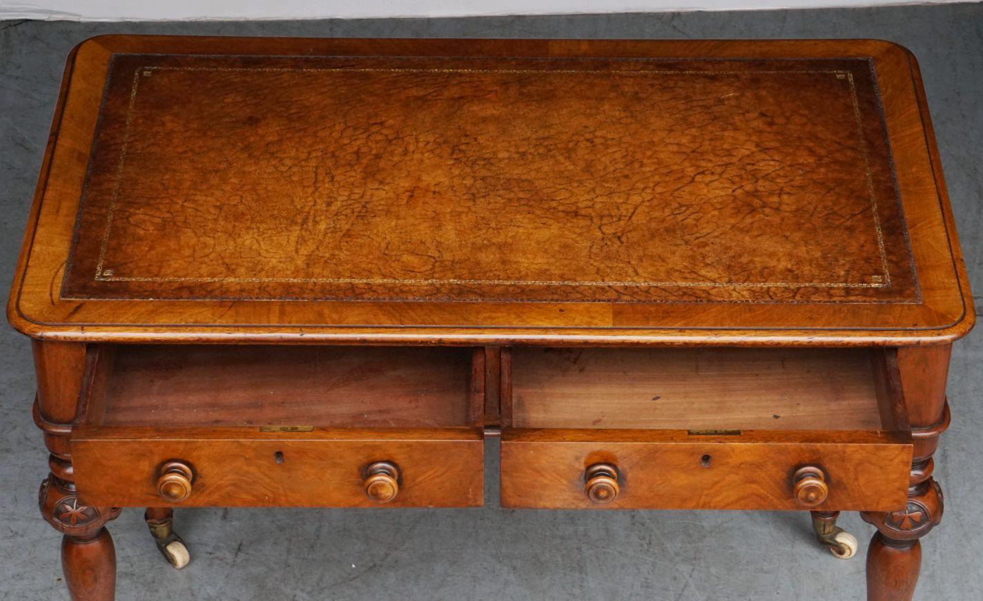 Metal English Writing Desk or Table of Mahogany with Leather Top from the 19th Century