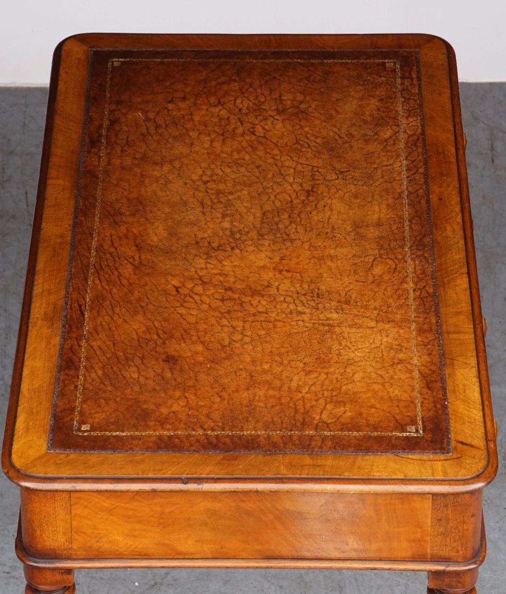 English Writing Desk or Table of Mahogany with Leather Top from the 19th Century 4