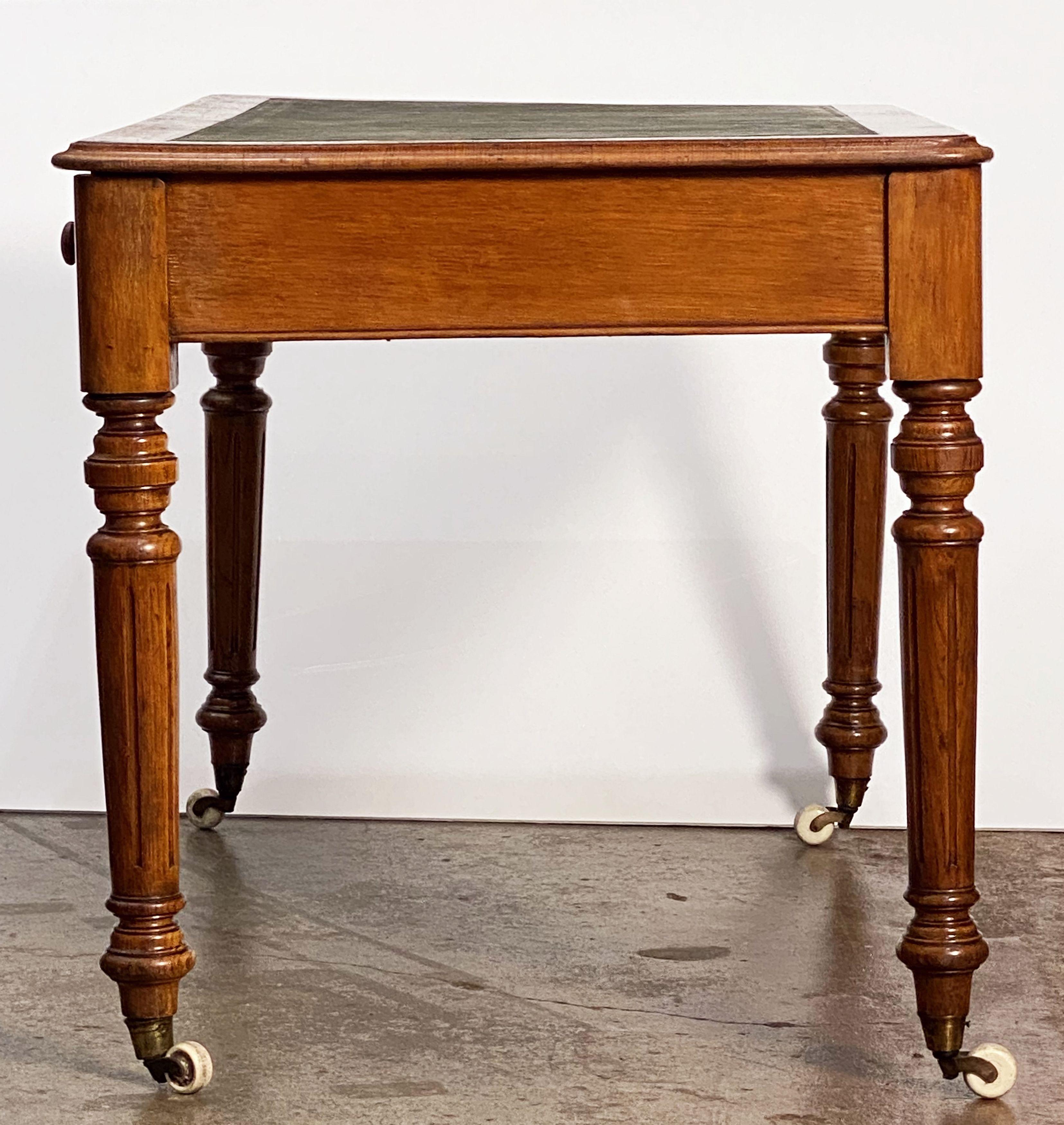 English Writing Desk or Table of Oak with Embossed Leather Top 10