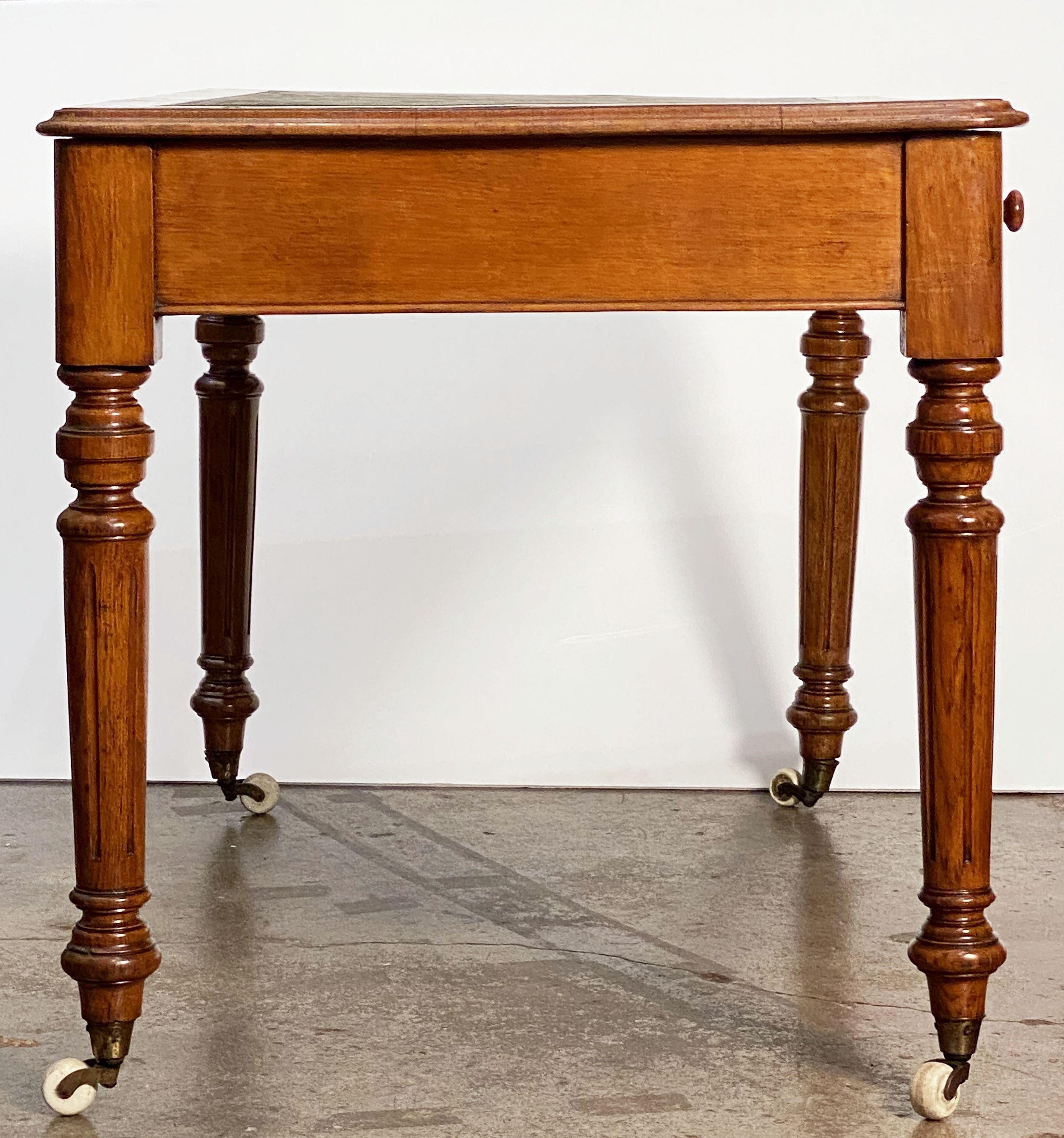 English Writing Desk or Table of Oak with Embossed Leather Top 11