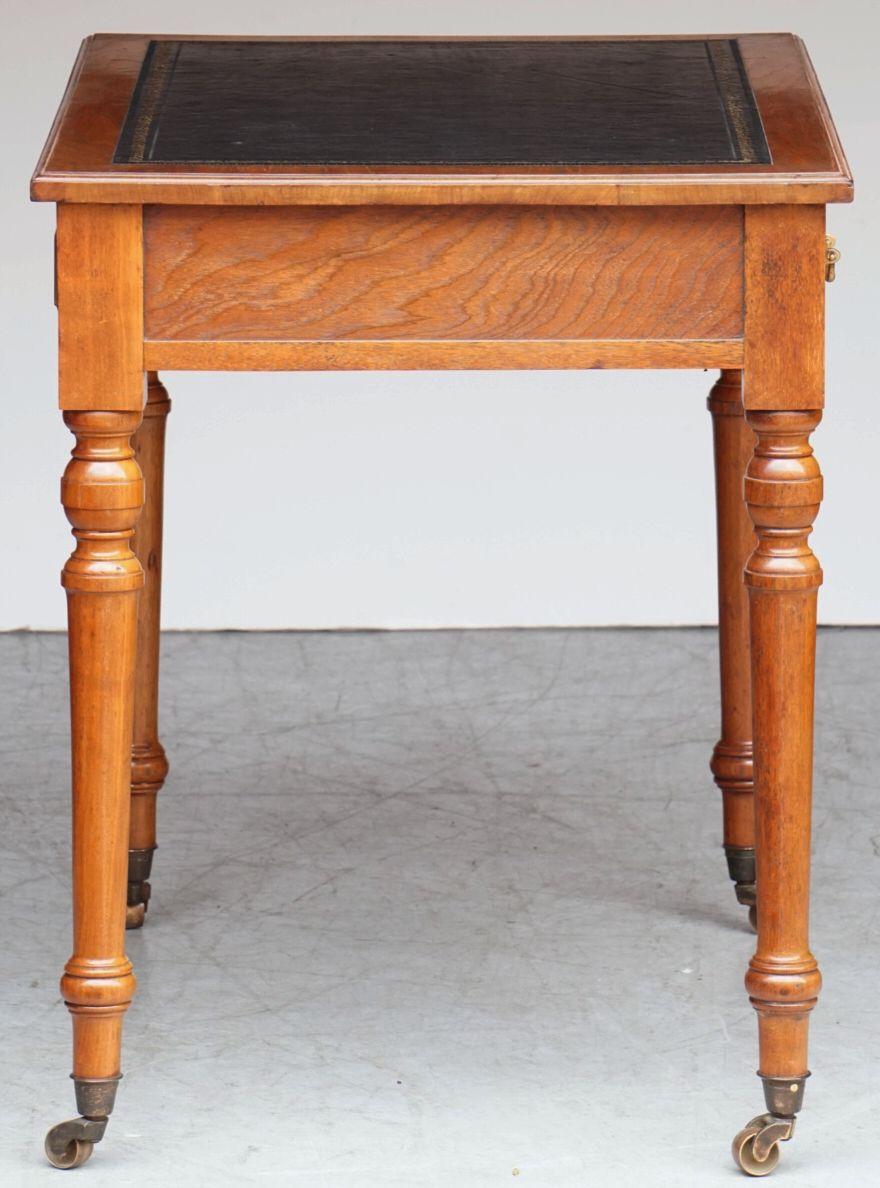 English Writing Desk or Table of Walnut with Embossed Black Leather Top 10