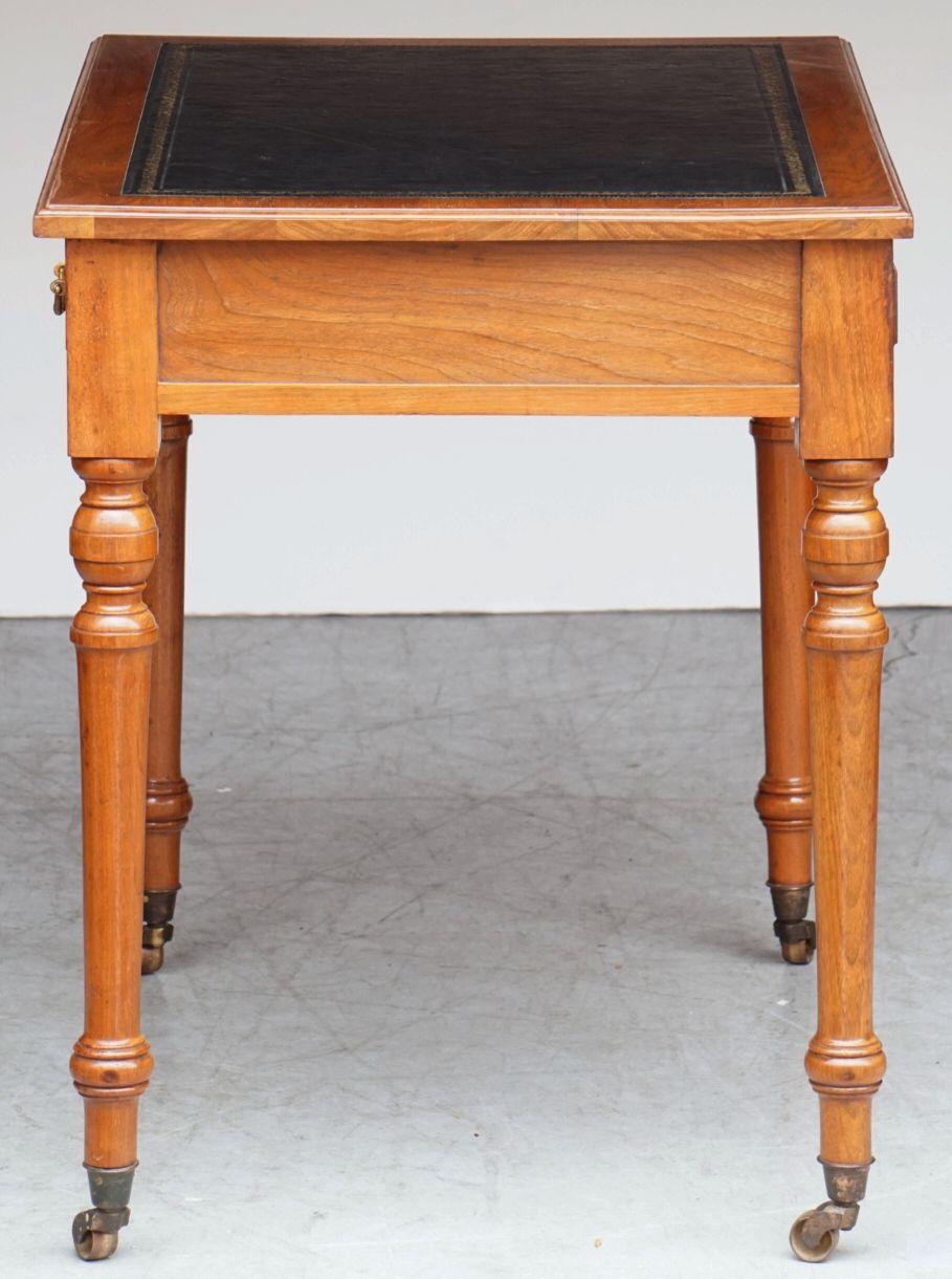 English Writing Desk or Table of Walnut with Embossed Black Leather Top 13