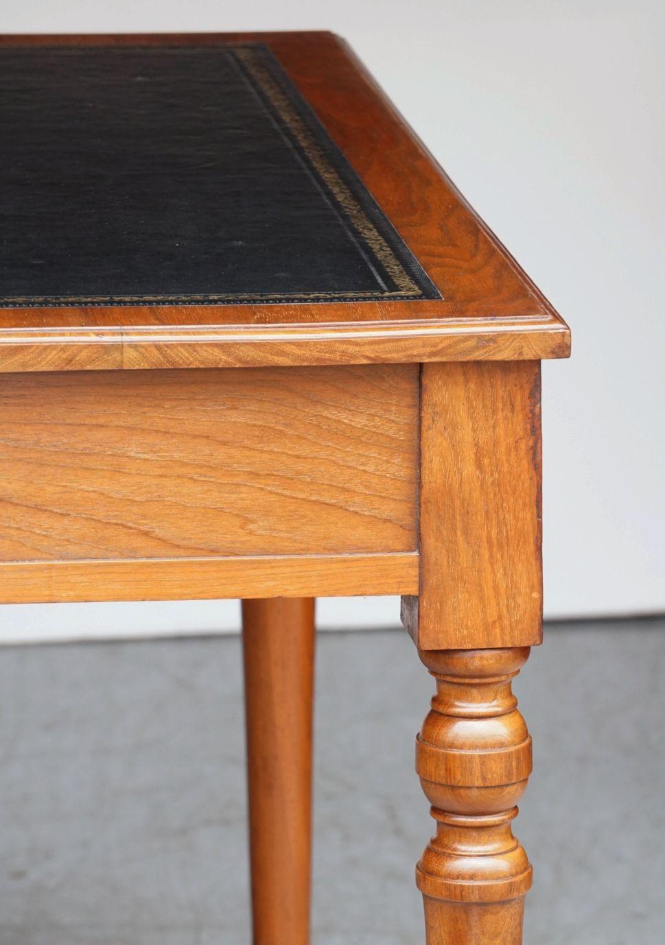 English Writing Desk or Table of Walnut with Embossed Black Leather Top 14