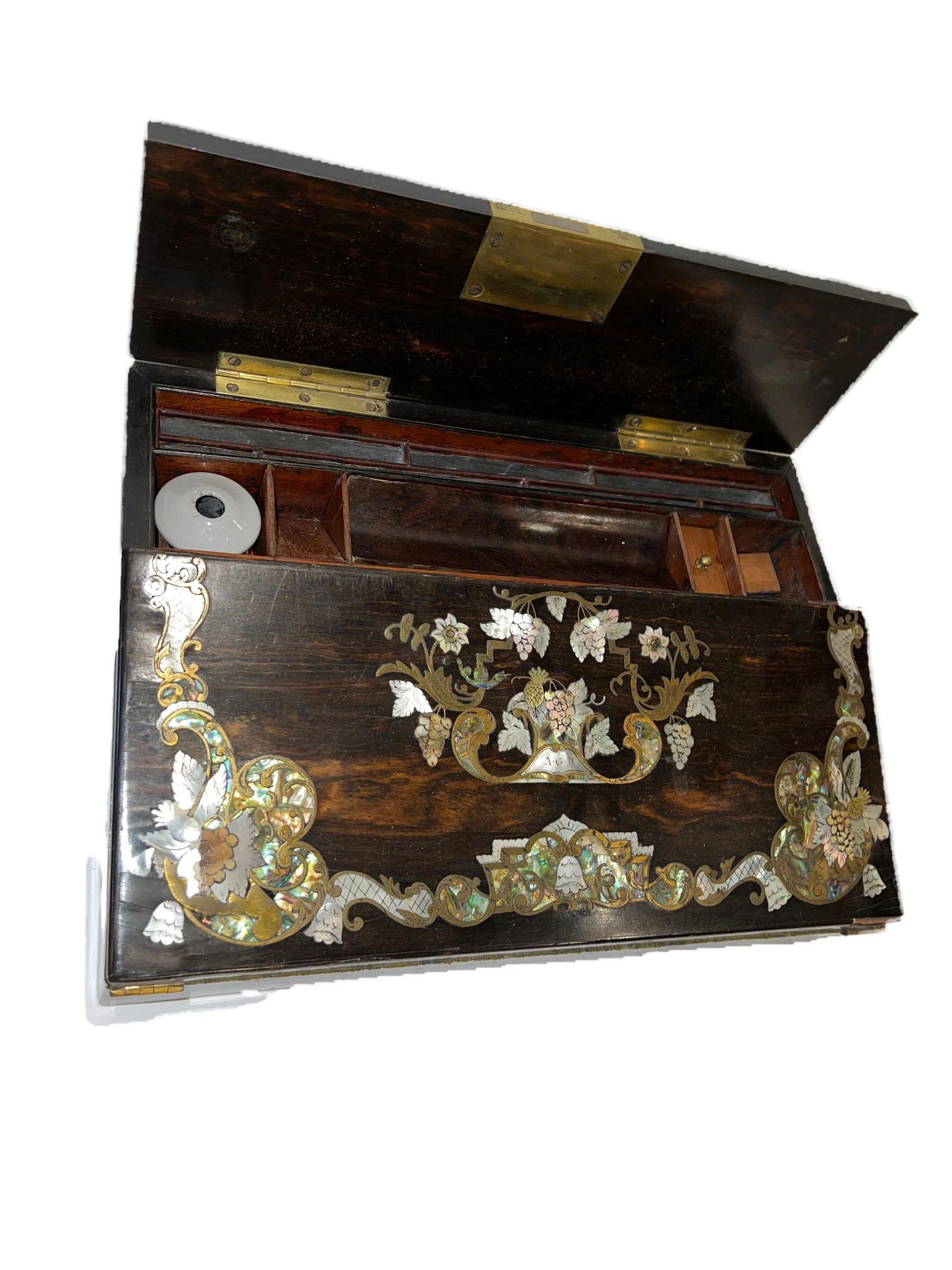 Mid-19th Century English Writing Desk With Mother Of Pearl And Abalone For Sale