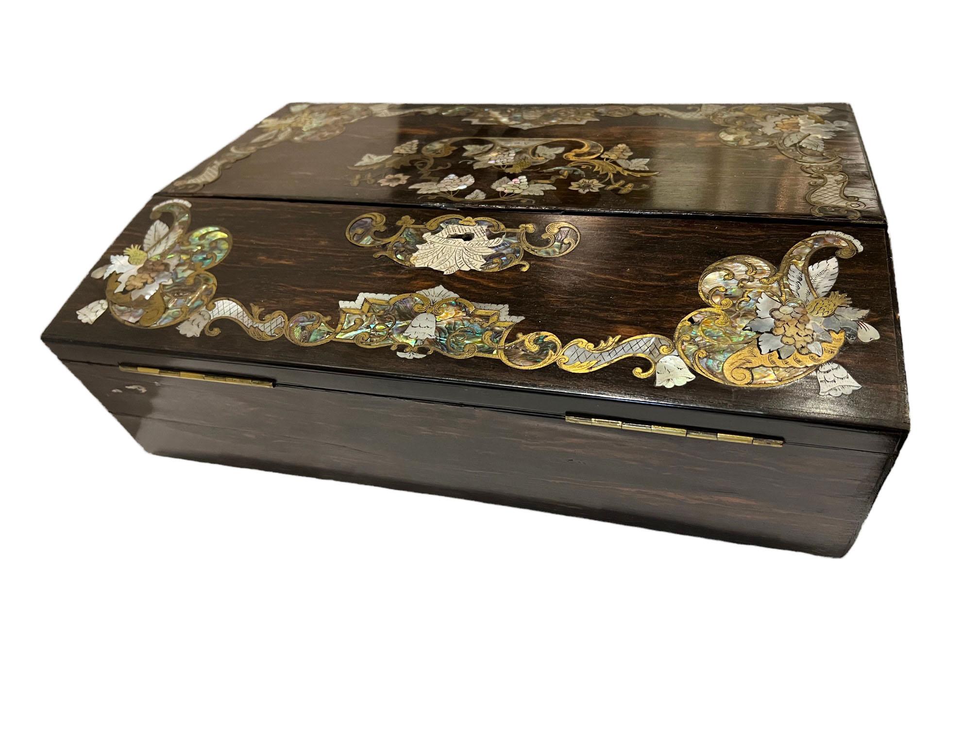English Writing Desk With Mother Of Pearl And Abalone For Sale 3