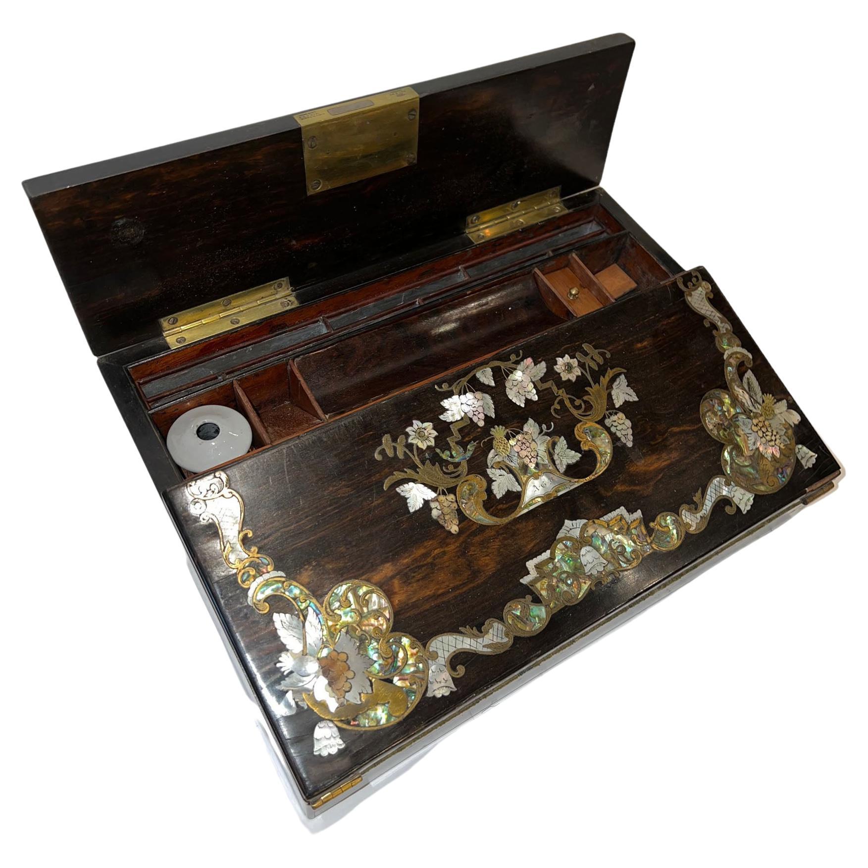 English Writing Desk With Mother Of Pearl And Abalone For Sale