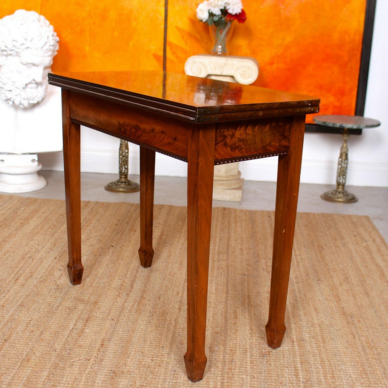 English Writing Table 19th Century Flamed Mahogany Folding Card Console Table For Sale 9