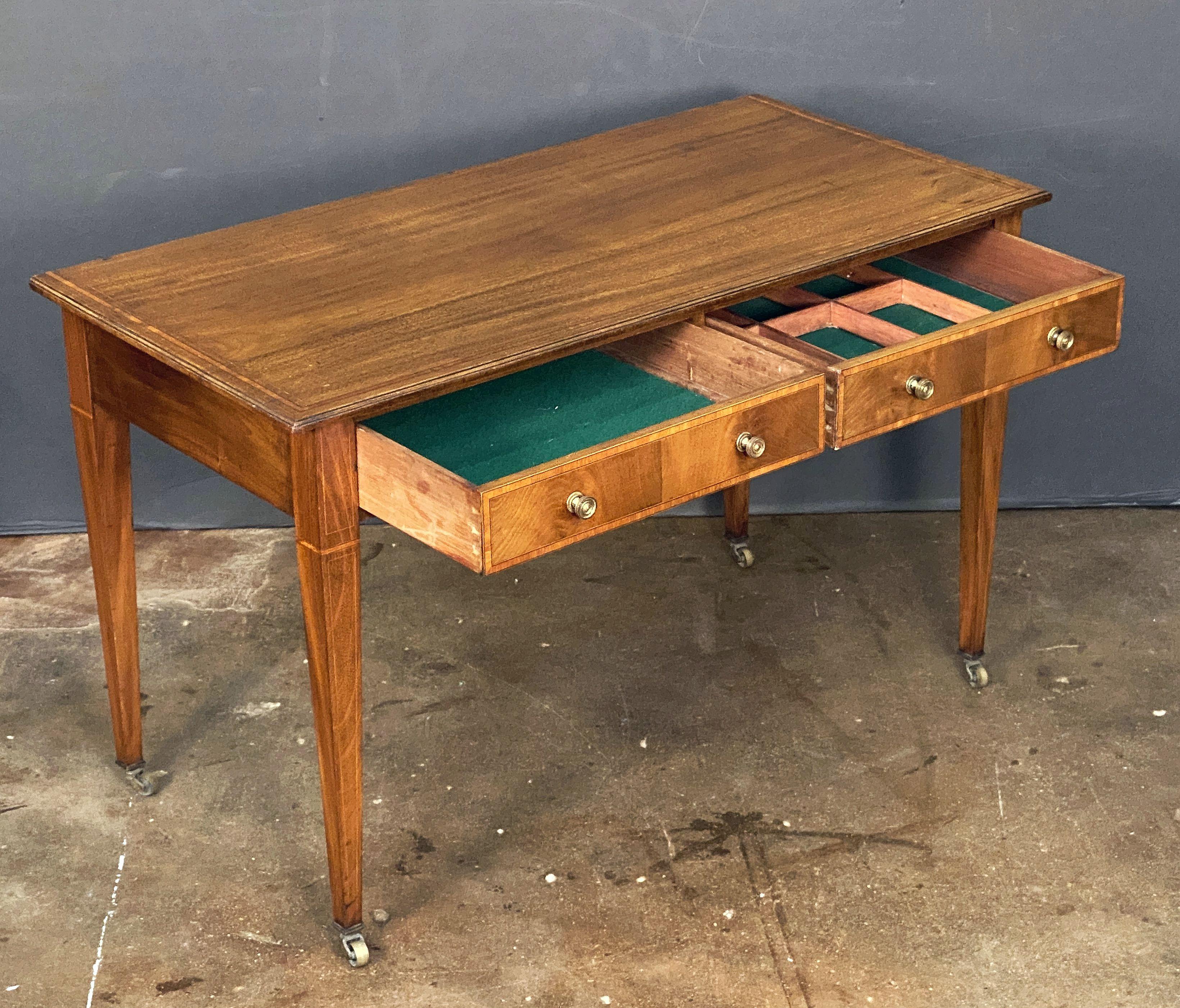 English Writing Table or Desk of Inlaid Mahogany from the Edwardian Era In Good Condition For Sale In Austin, TX