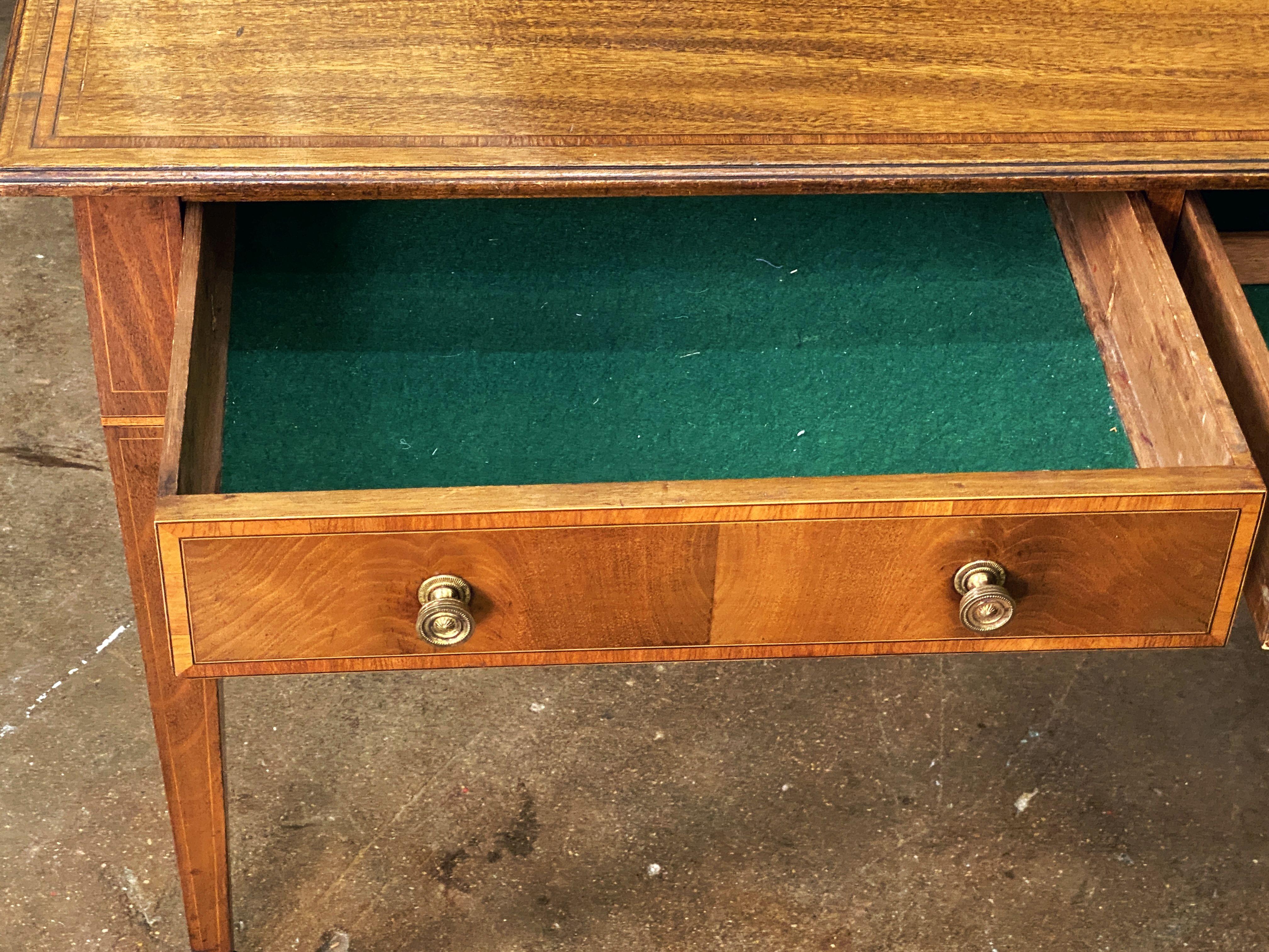 Metal English Writing Table or Desk of Inlaid Mahogany from the Edwardian Era For Sale