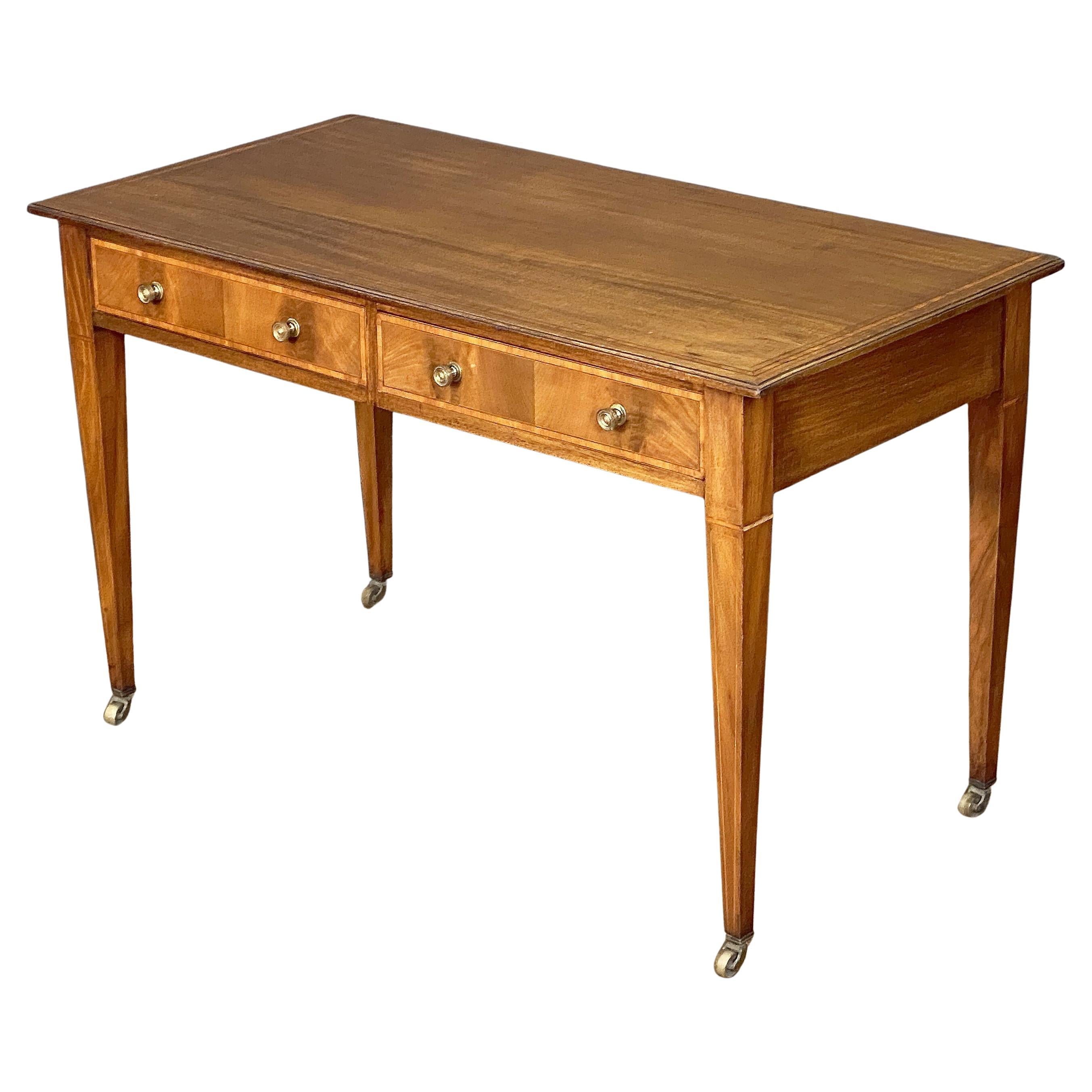 English Writing Table or Desk of Inlaid Mahogany from the Edwardian Era For Sale
