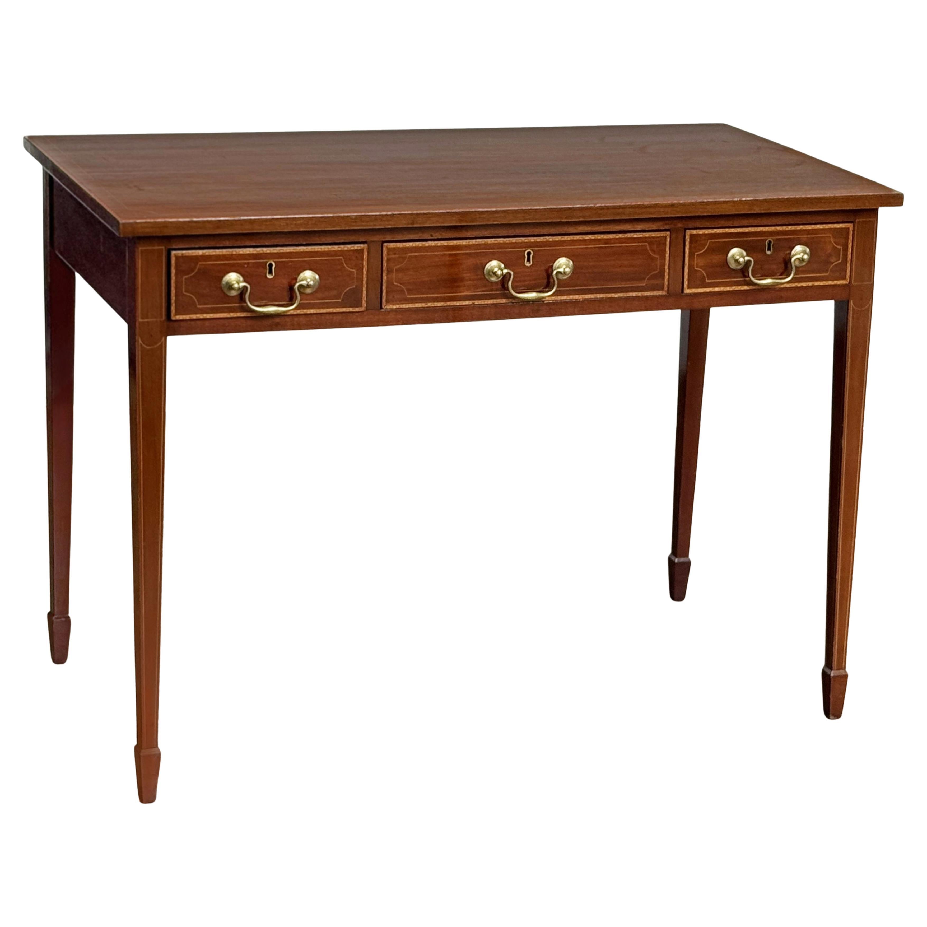 English Writing Table or Desk of Inlaid Mahogany from the Edwardian Era