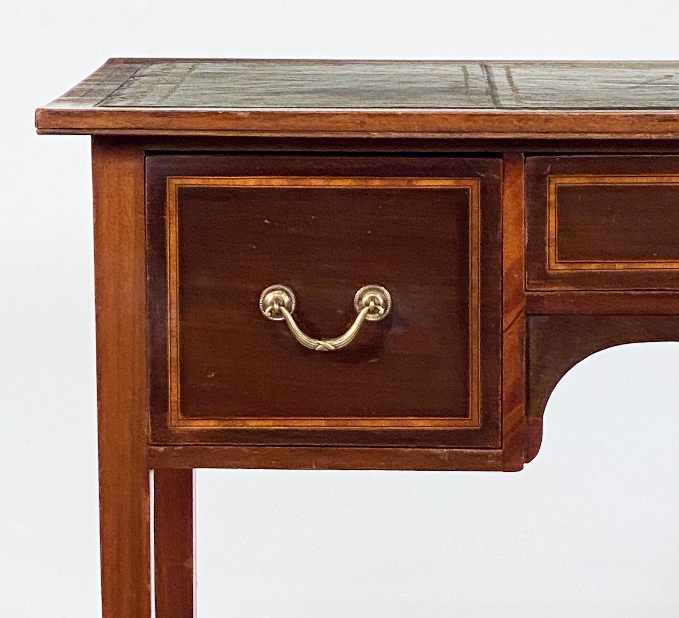 English Writing Table or Desk of Inlaid Mahogany with Embossed Leather Top 5
