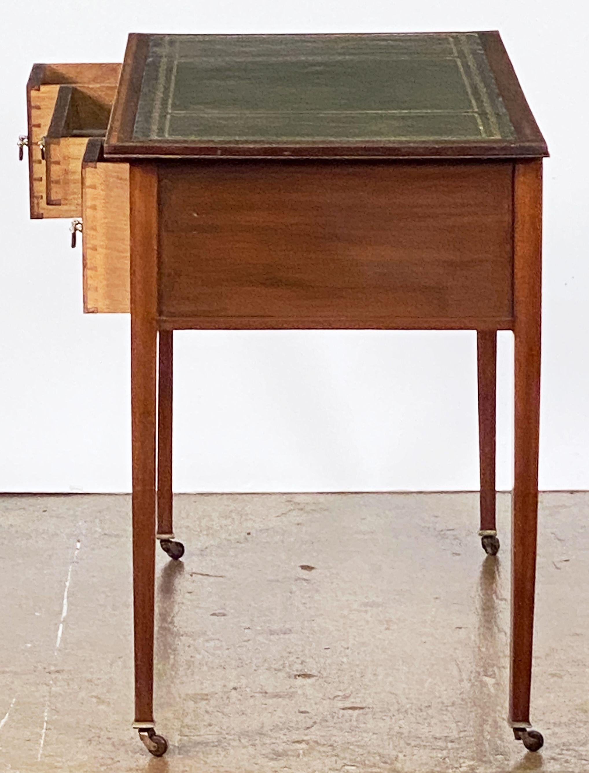 English Writing Table or Desk of Inlaid Mahogany with Embossed Leather Top 9