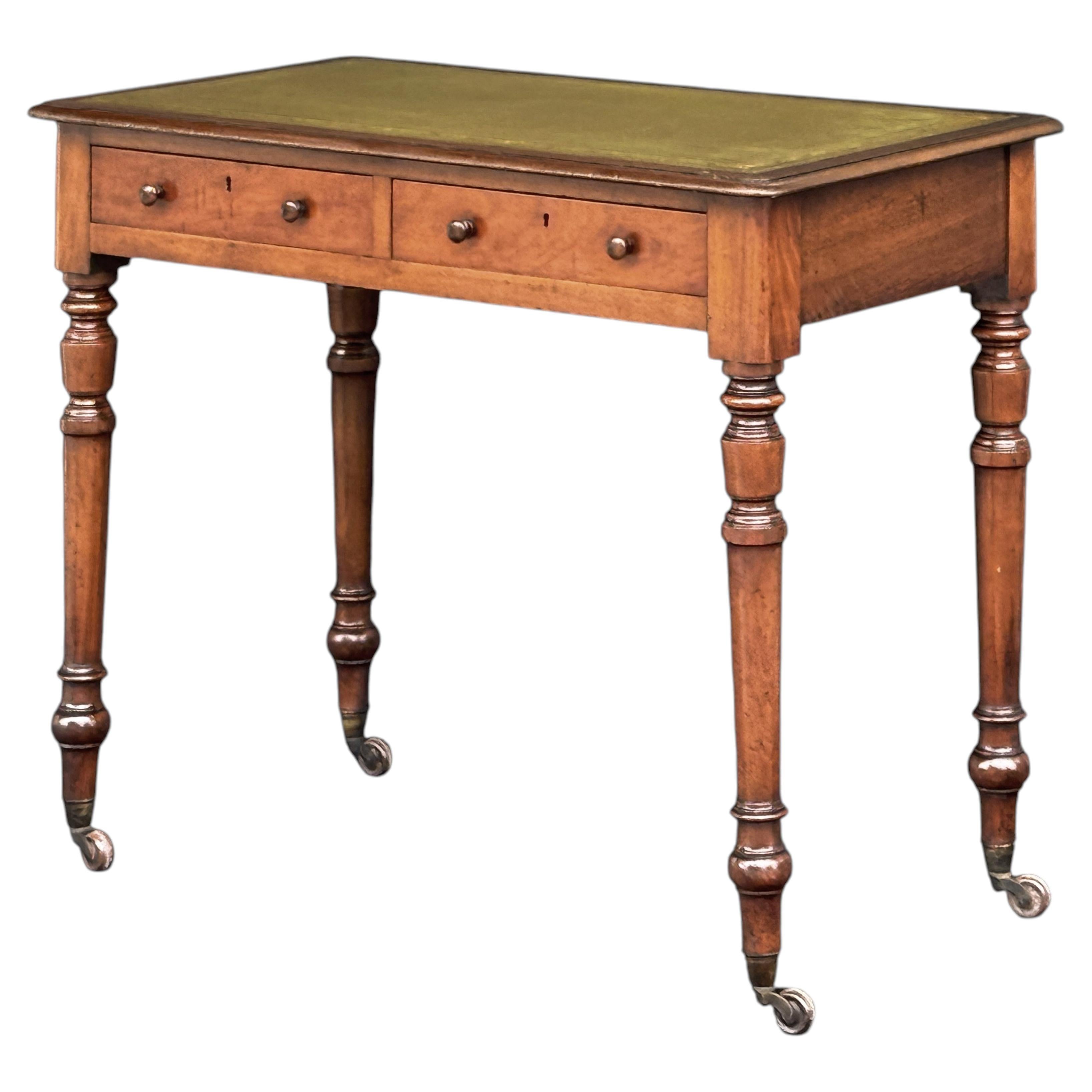 English Writing Table or Desk of Mahogany with Inset Leather Top