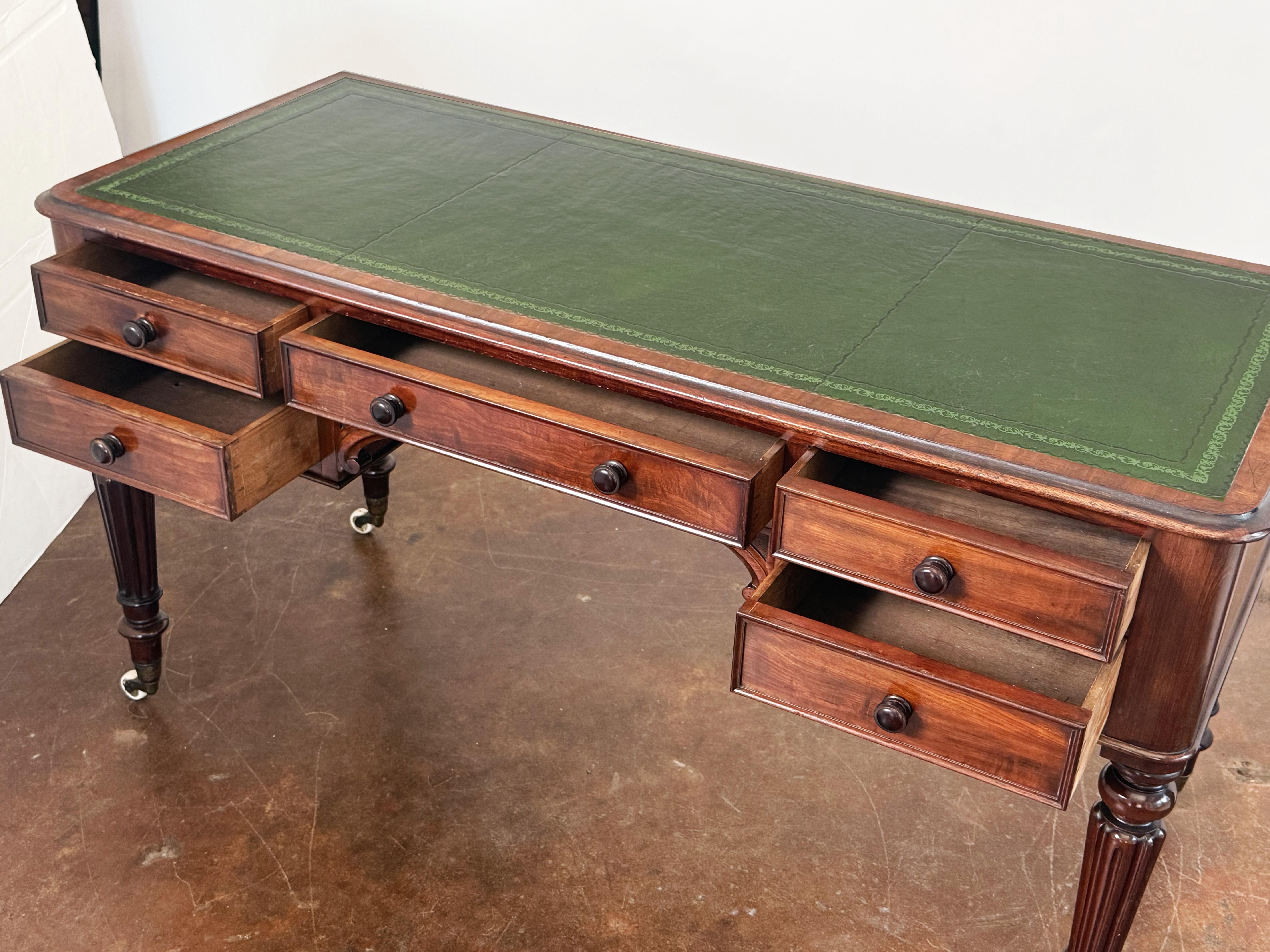 English Writing Table or Desk of Mahogany with Leather Top by Heal's of London For Sale 3