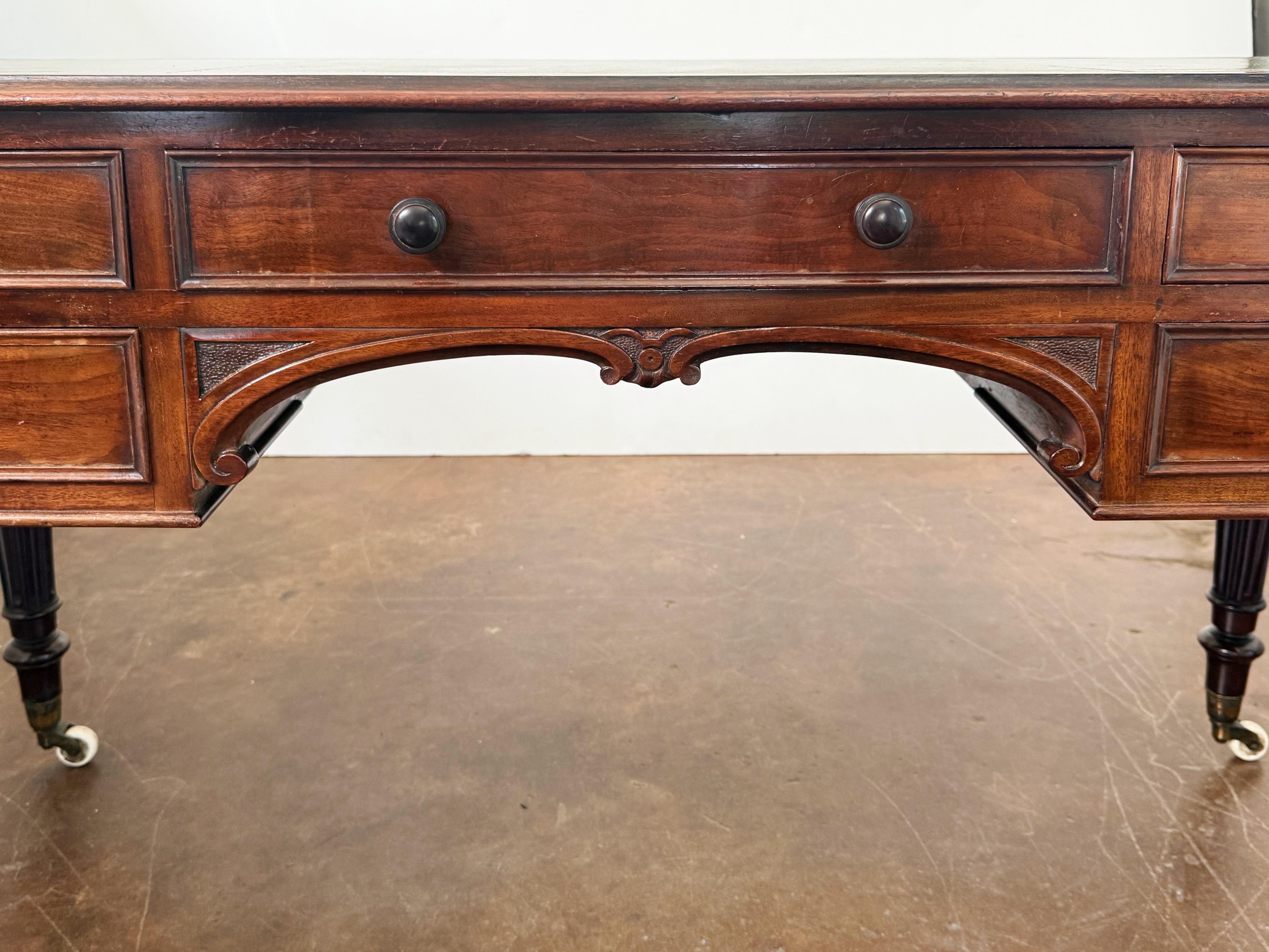 English Writing Table or Desk of Mahogany with Leather Top by Heal's of London For Sale 4