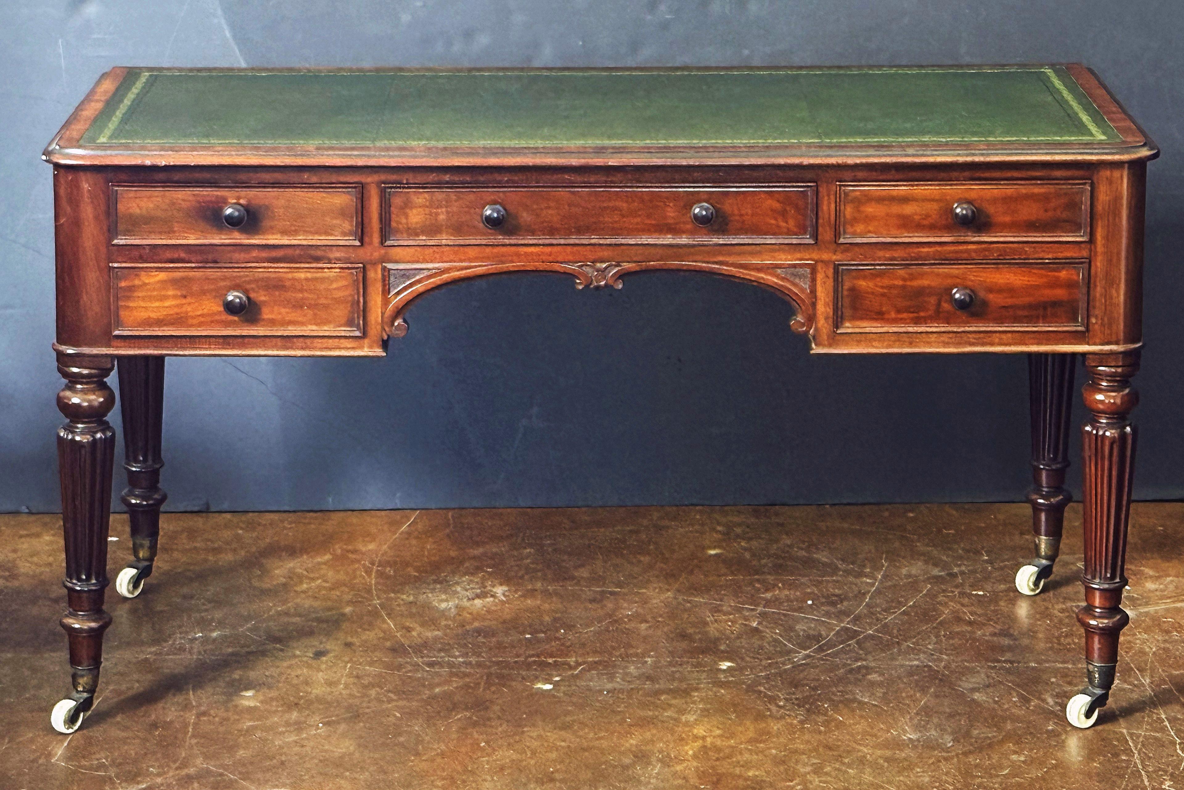 William IV English Writing Table or Desk of Mahogany with Leather Top by Heal's of London For Sale