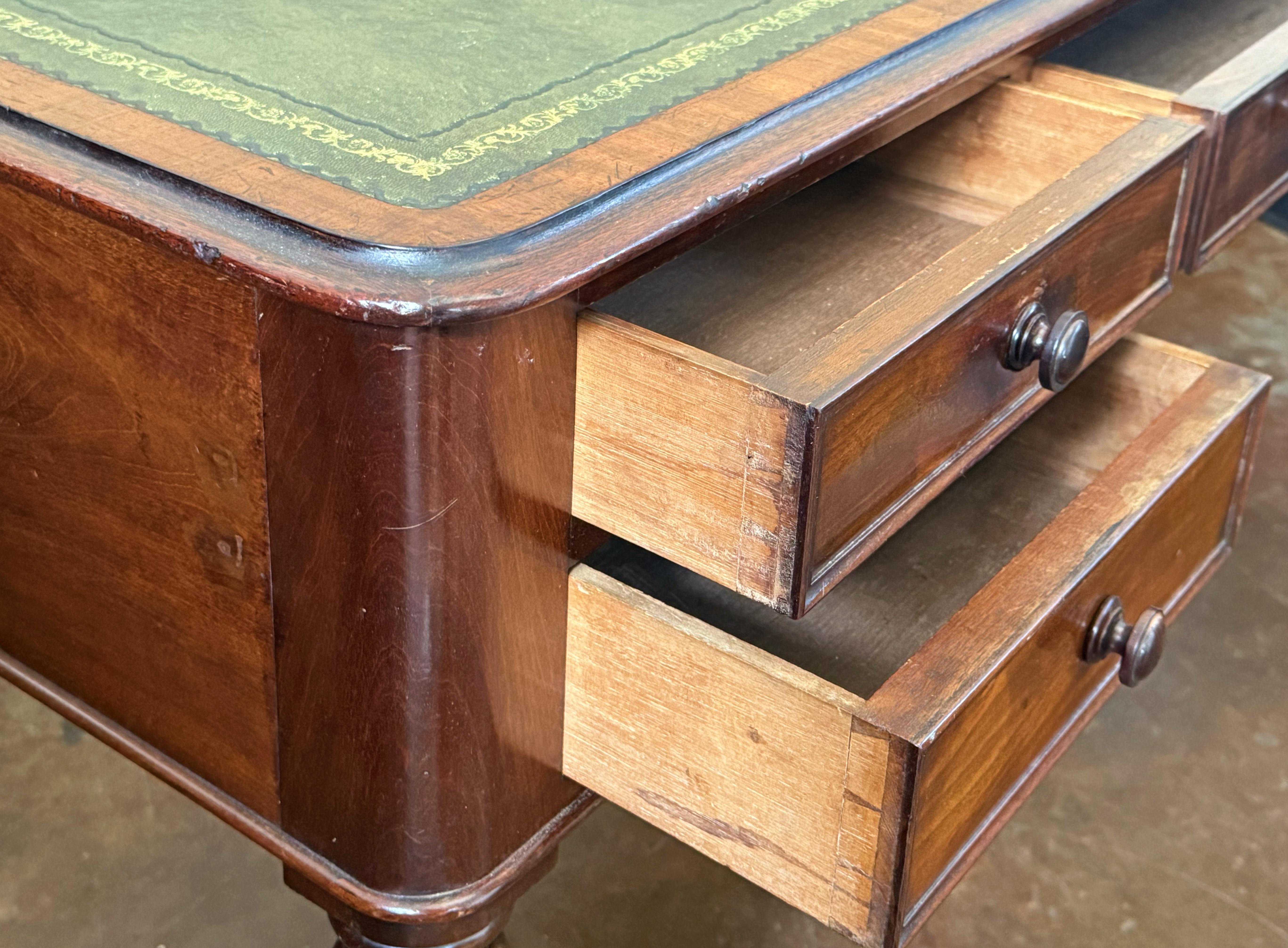 19th Century English Writing Table or Desk of Mahogany with Leather Top by Heal's of London For Sale