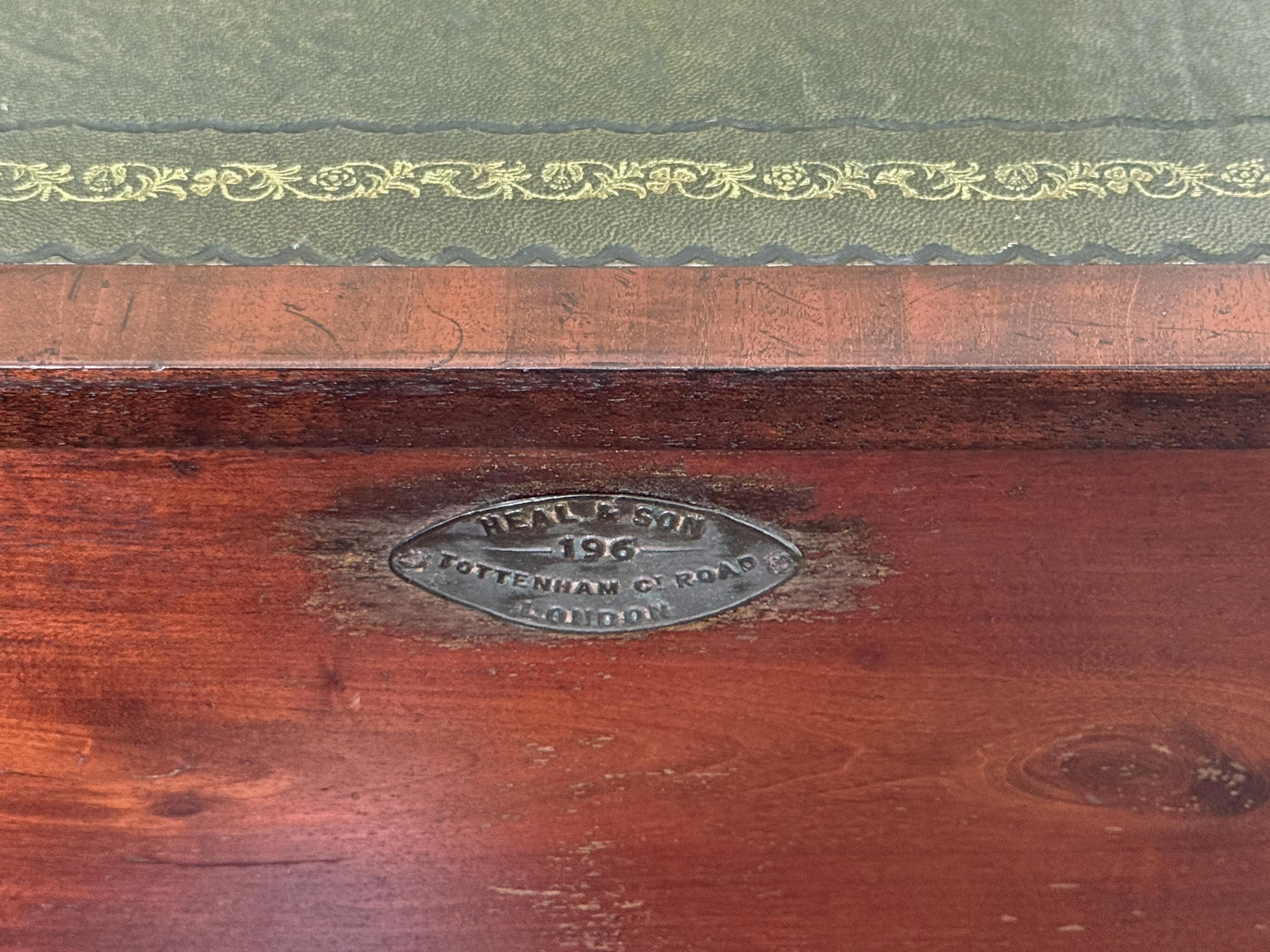 Metal English Writing Table or Desk of Mahogany with Leather Top by Heal's of London For Sale