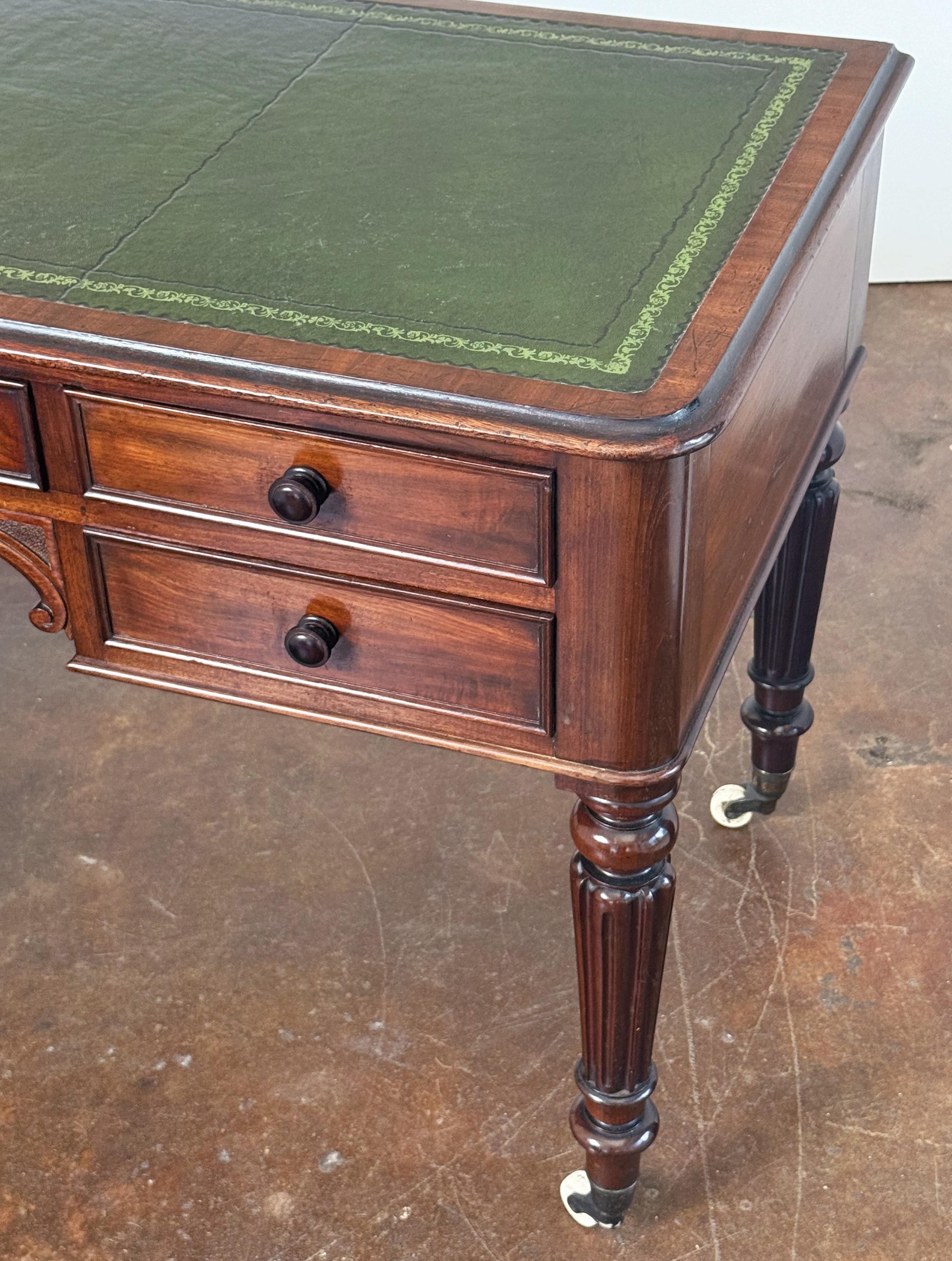 English Writing Table or Desk of Mahogany with Leather Top by Heal's of London For Sale 1