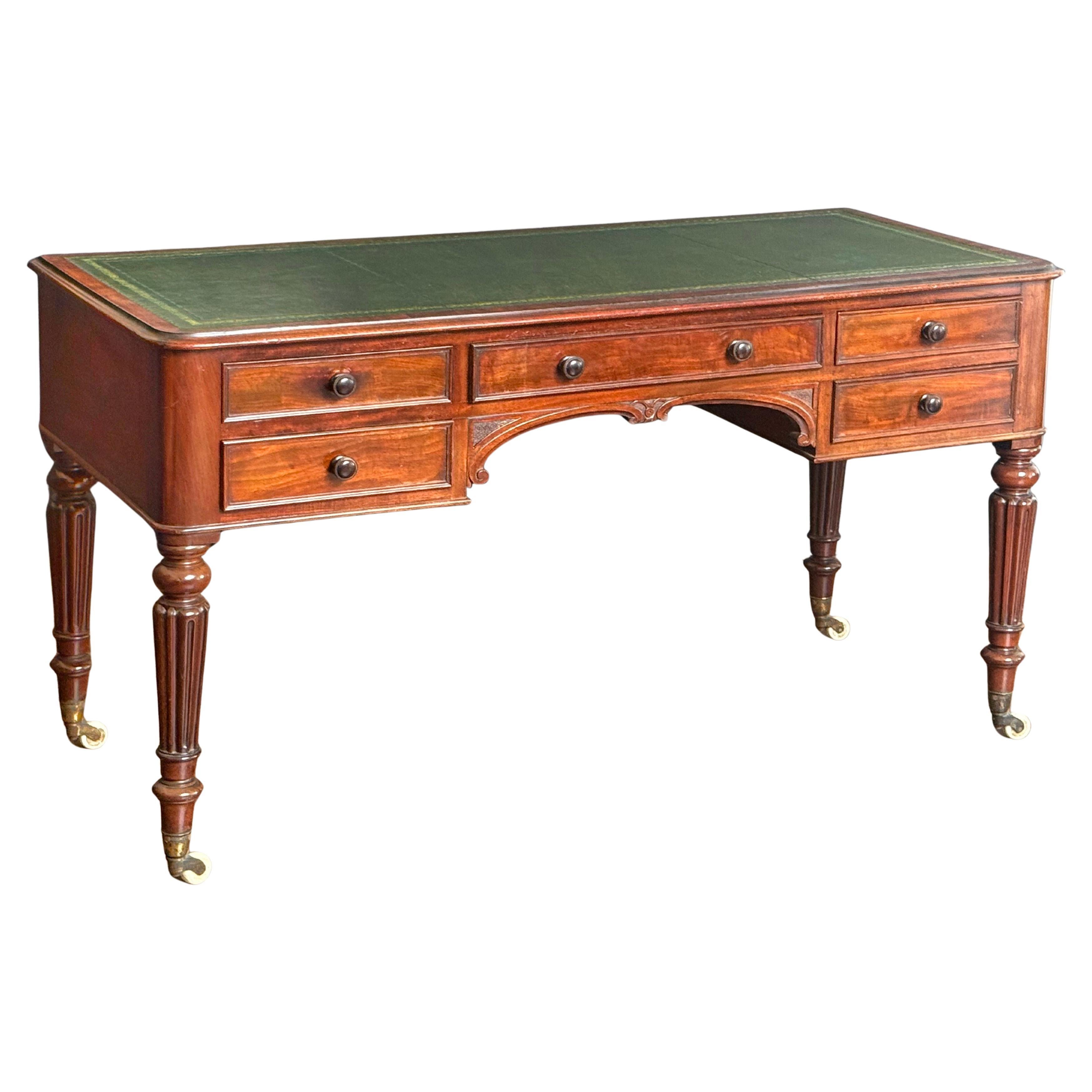 English Writing Table or Desk of Mahogany with Leather Top by Heal's of London For Sale