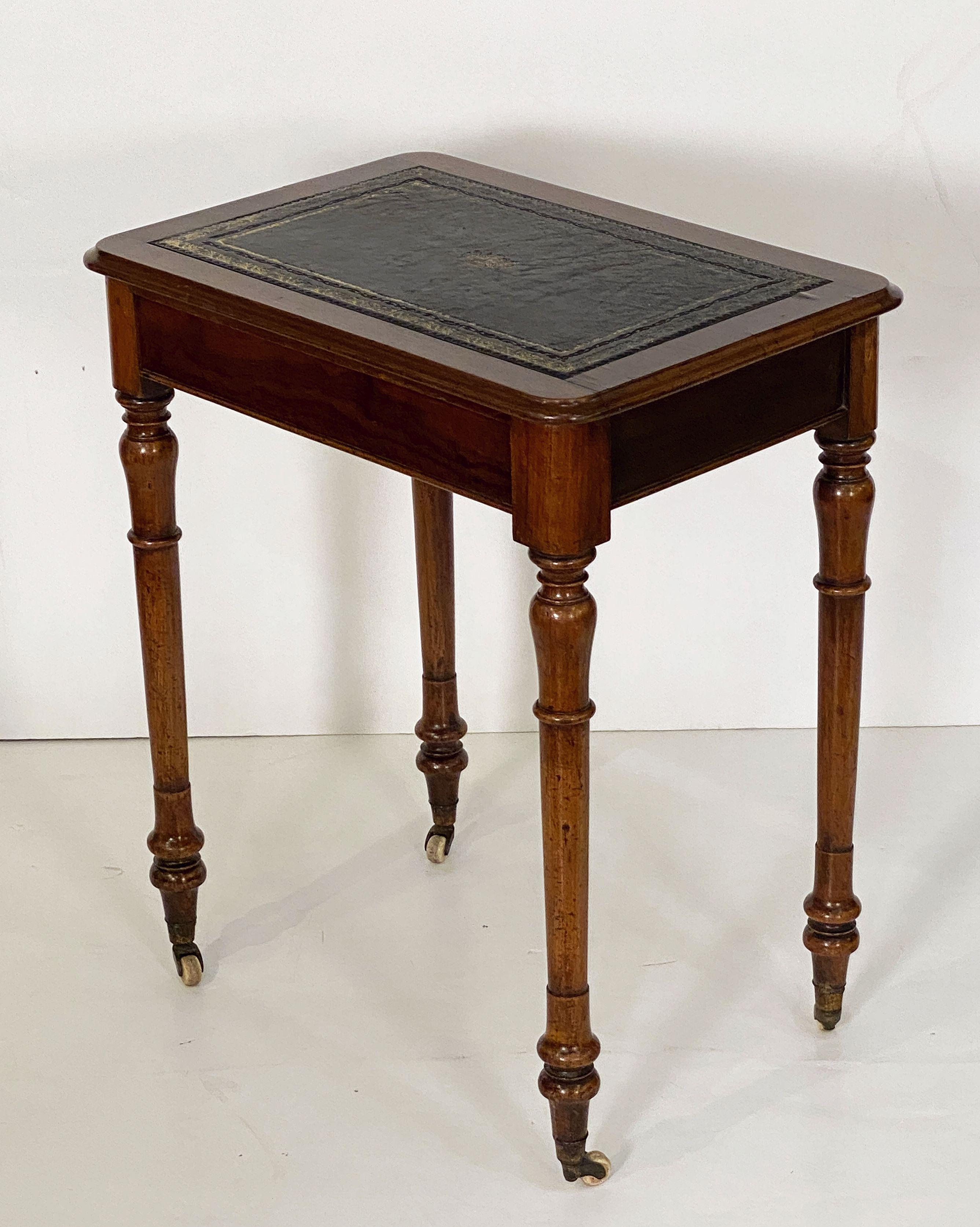 Embossed English Writing Table or Desk of Mahogany with Leather Top