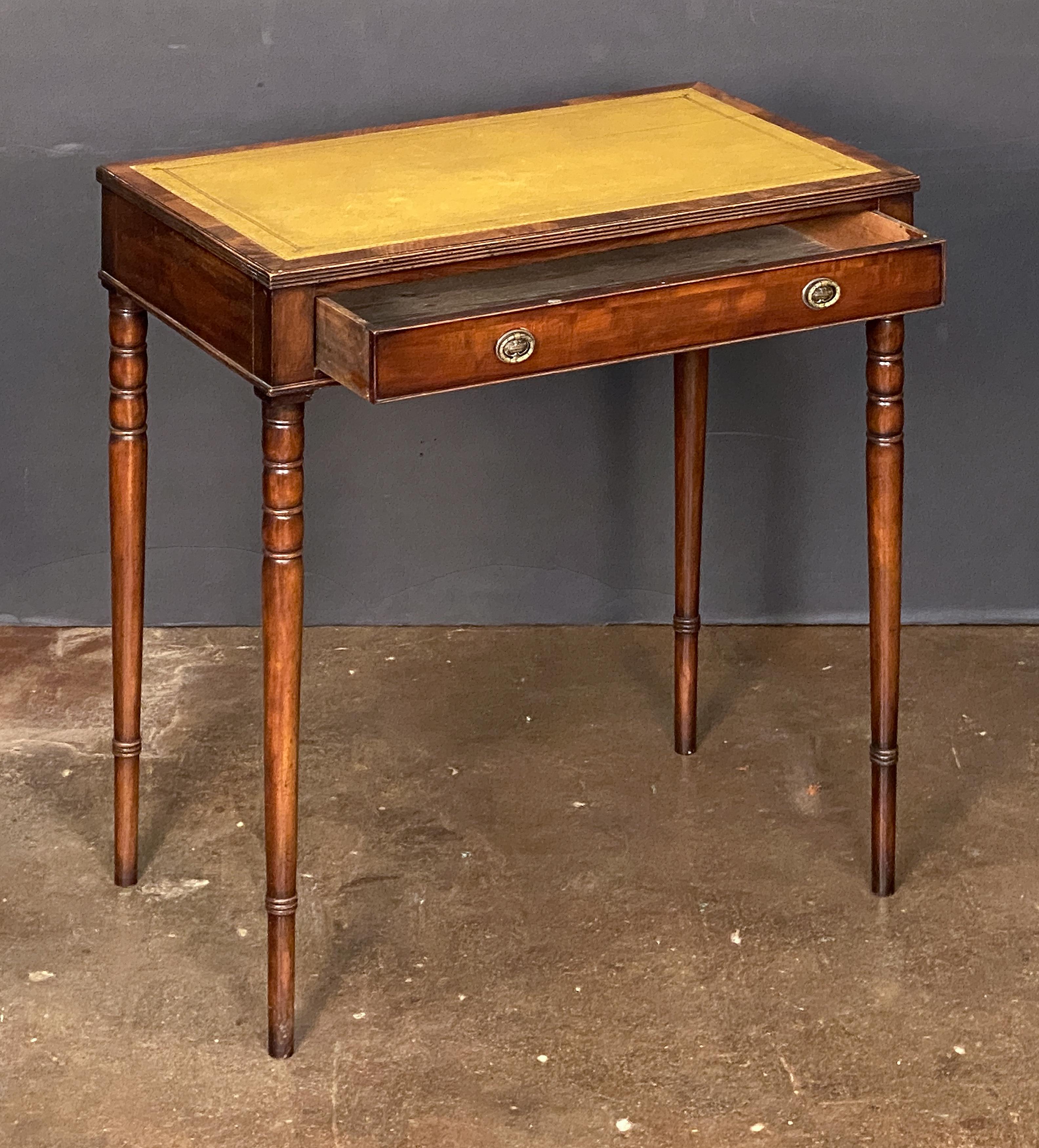 Embossed English Writing Table or Desk of Mahogany with Leather Top For Sale