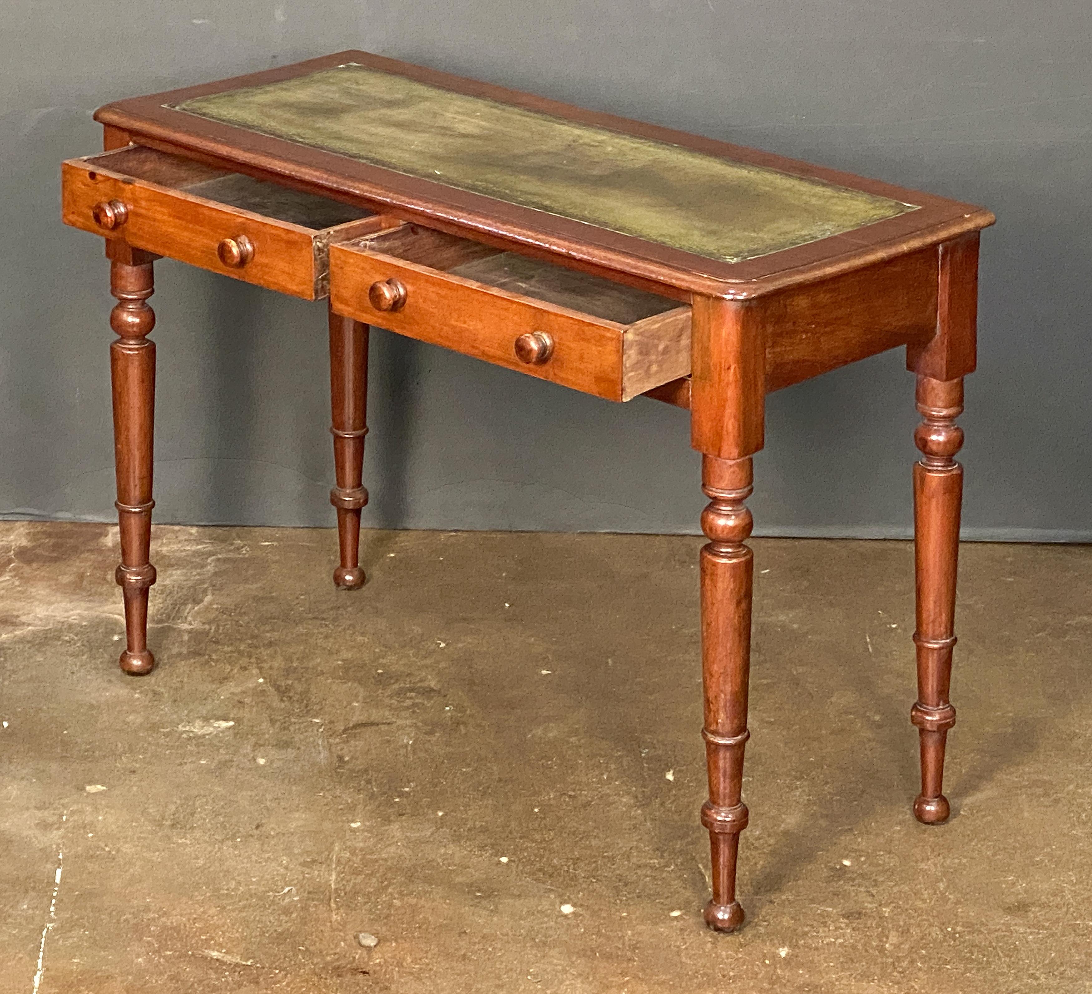 Inlay English Writing Table or Desk of Mahogany with Leather Top For Sale
