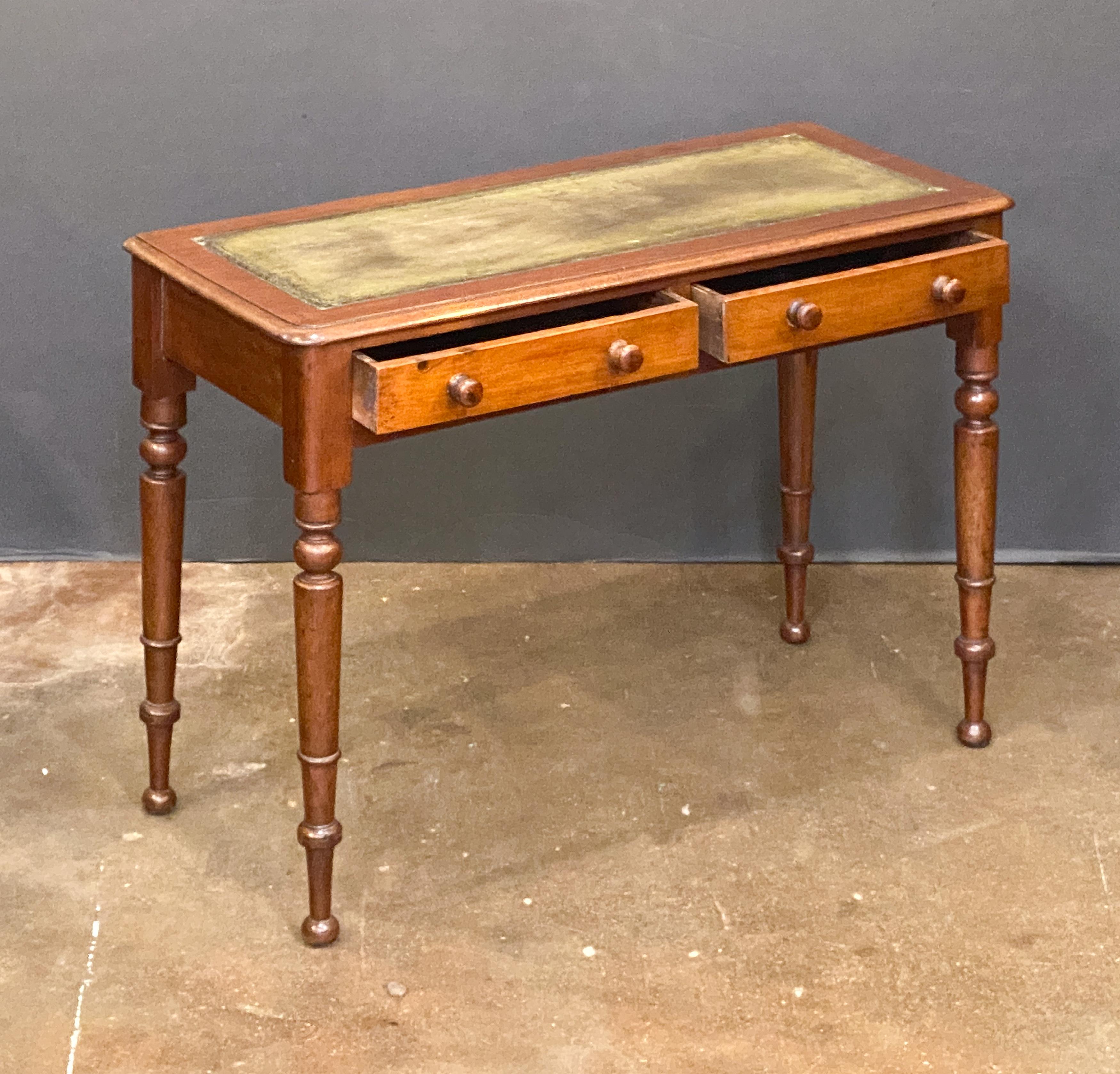 19th Century English Writing Table or Desk of Mahogany with Leather Top For Sale