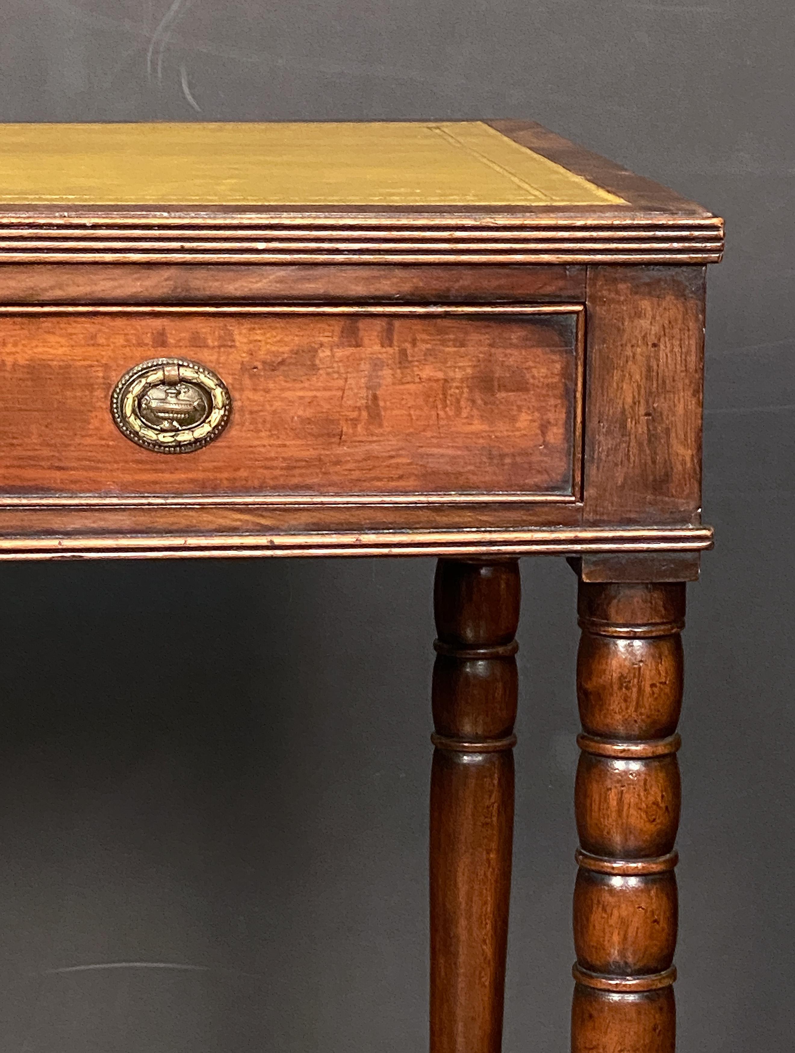 Metal English Writing Table or Desk of Mahogany with Leather Top For Sale