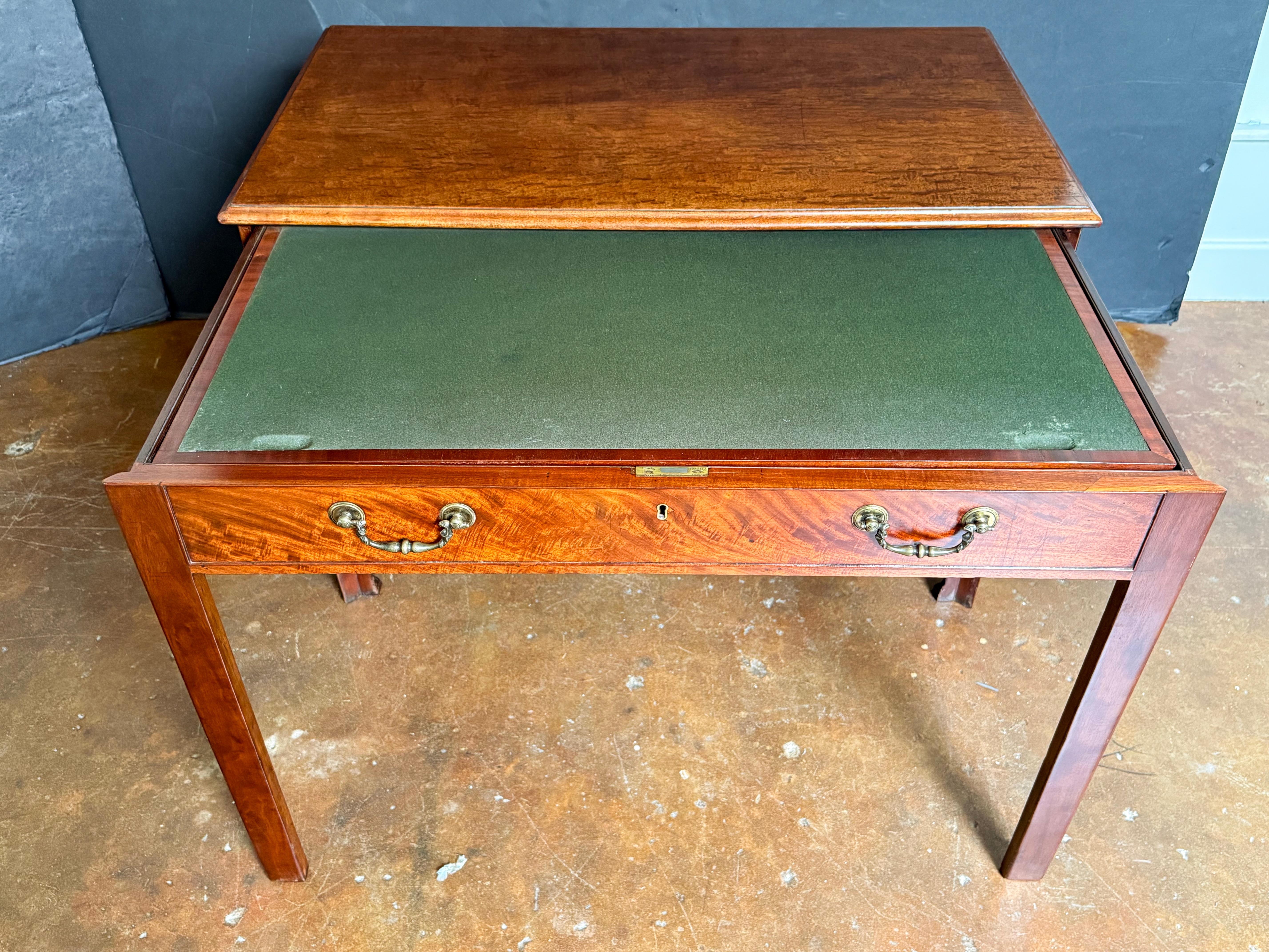Metal English Writing Table or Desk of Mahogany with Slide from the Georgian Period For Sale