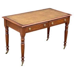 Antique English Writing Table or Desk of Patinated Oak with Embossed Leather Top