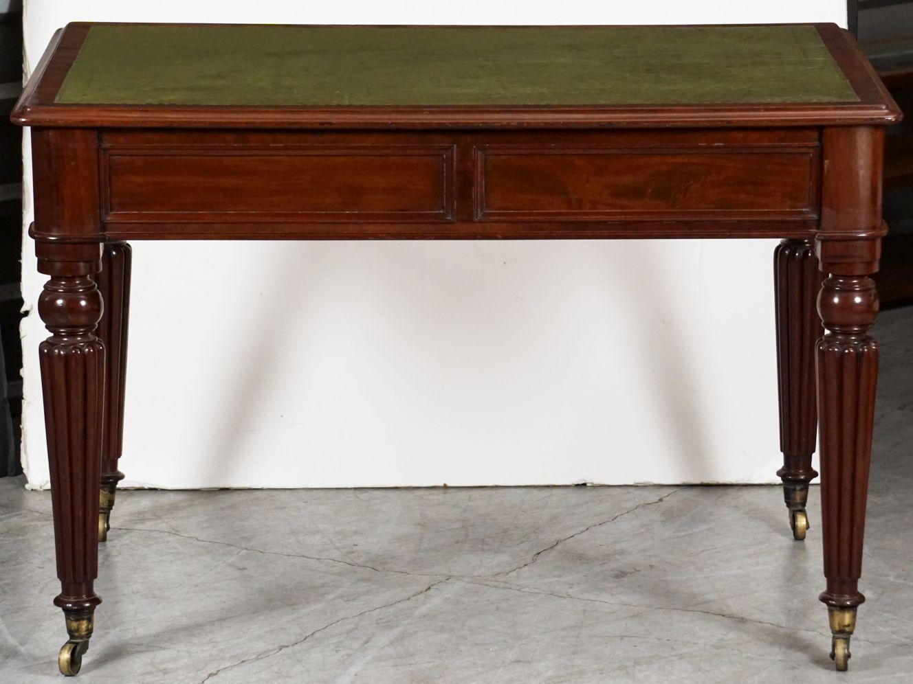 Metal English Writing Table or Desk with Embossed Leather Top from the William IV Era