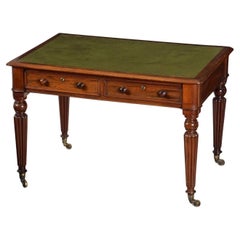 Antique English Writing Table or Desk with Embossed Leather Top from the William IV Era