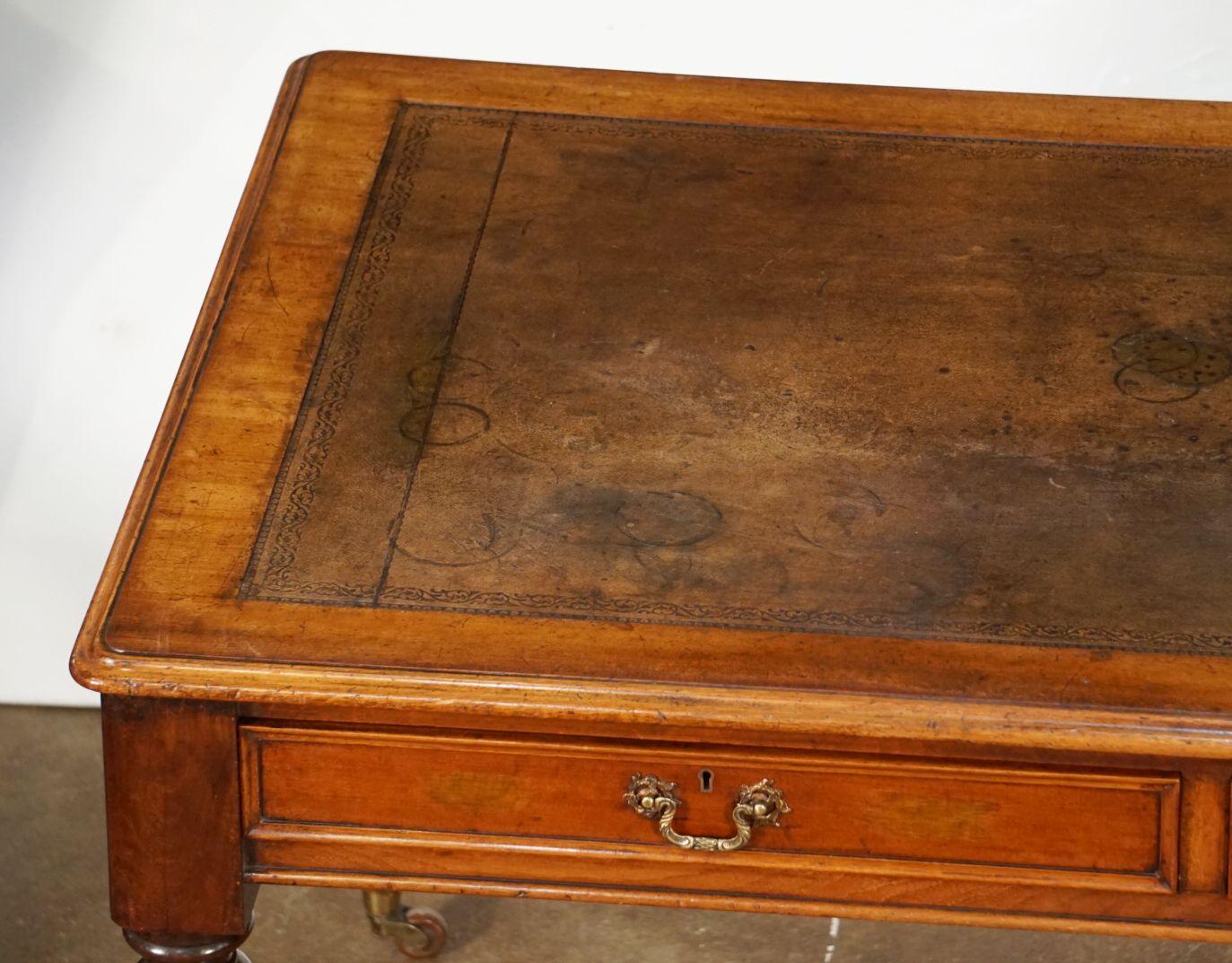 English Writing Table or Desk with Embossed Leather Top in the William IV Style For Sale 4