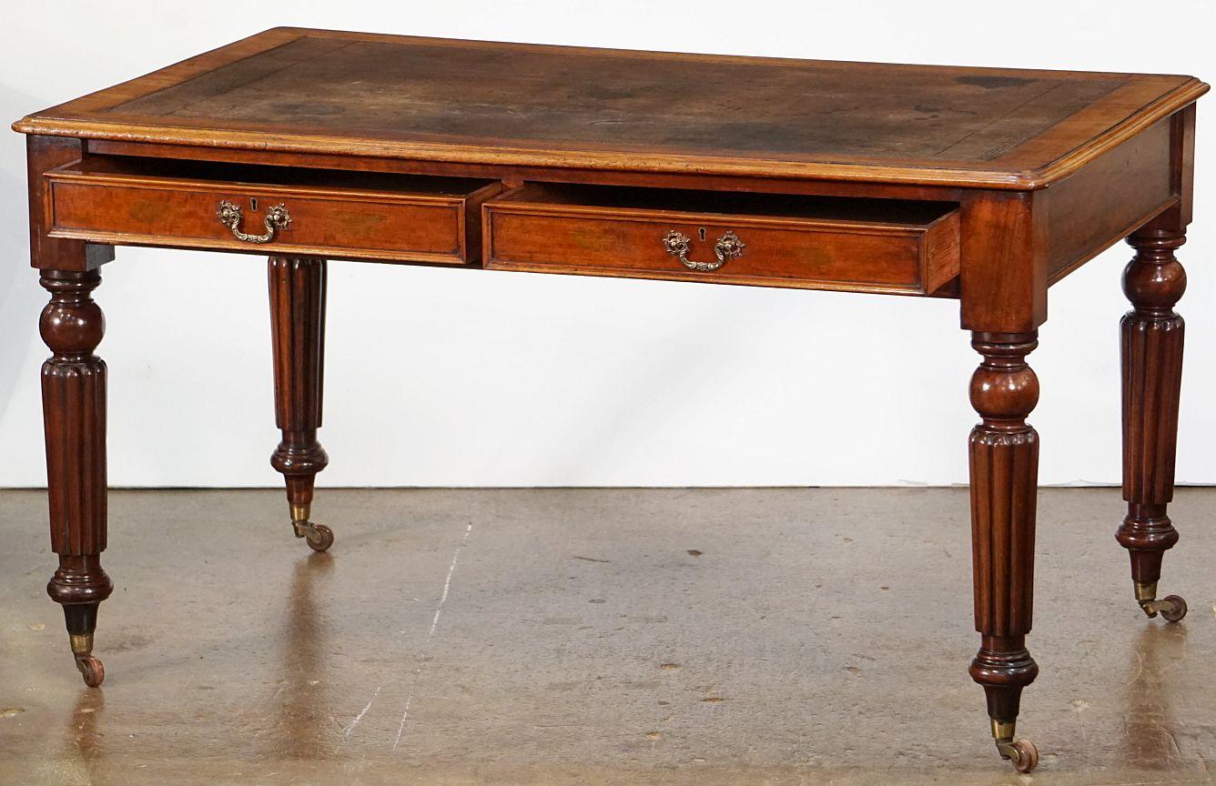 English Writing Table or Desk with Embossed Leather Top in the William IV Style For Sale 5