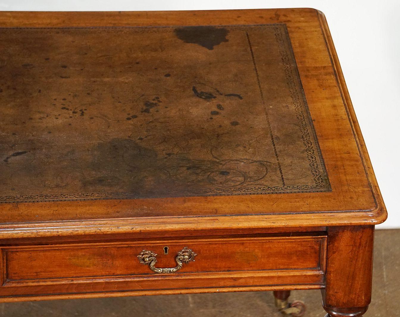 English Writing Table or Desk with Embossed Leather Top in the William IV Style For Sale 3