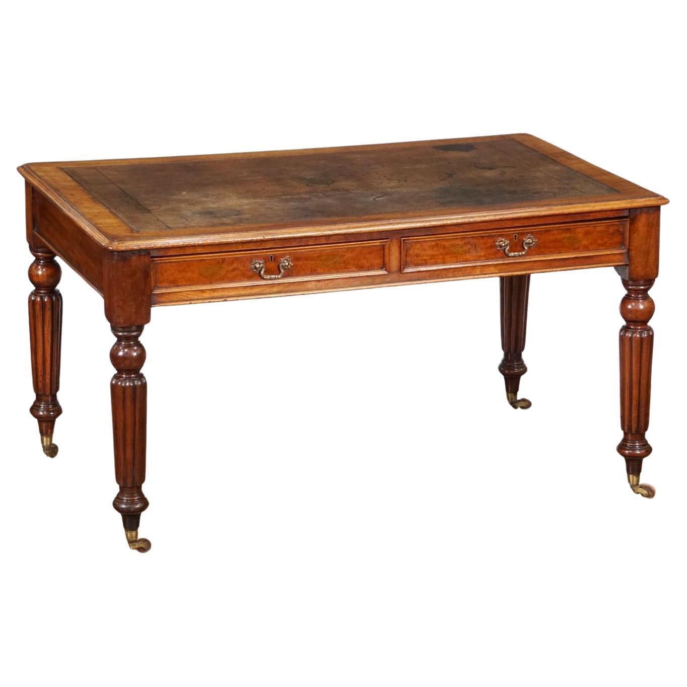 English Writing Table or Desk with Embossed Leather Top in the William IV Style For Sale