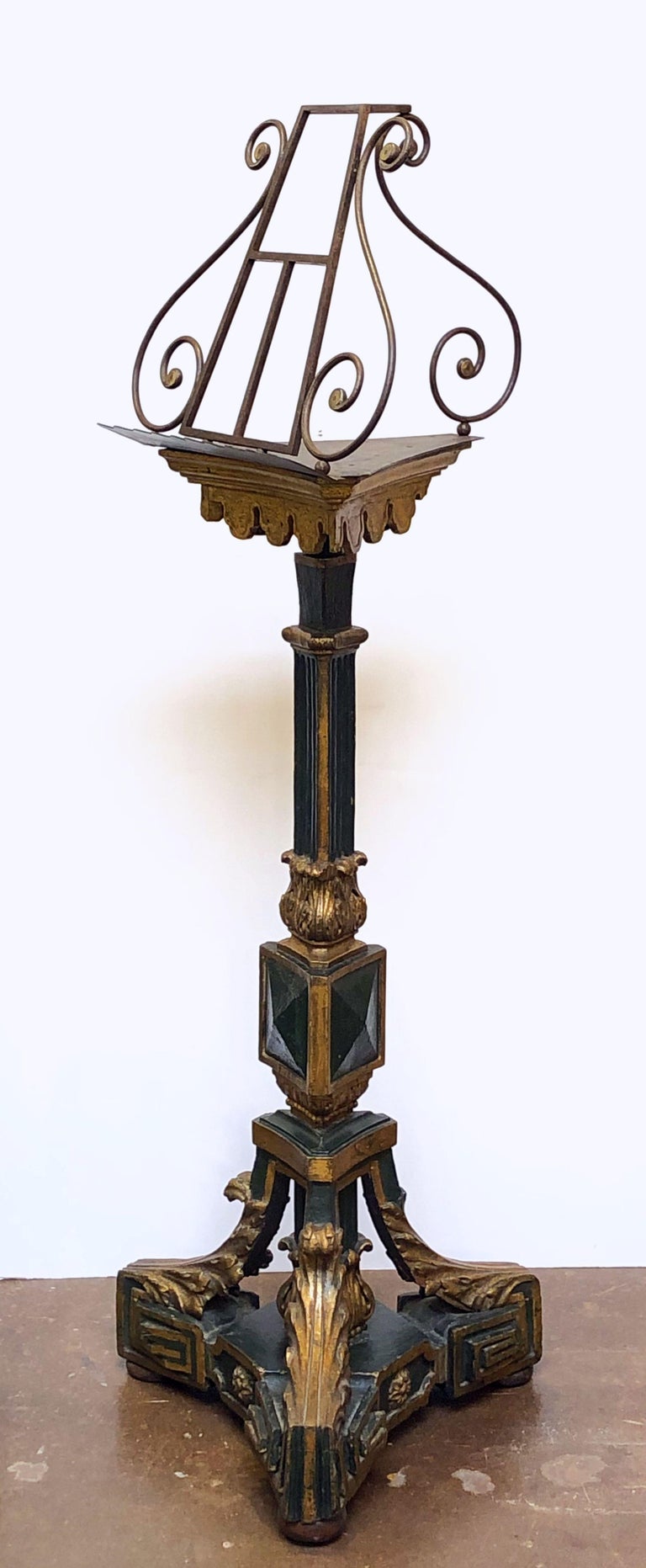 English Wrought Iron Lectern Or Music Stand On Carved Wood Plinth