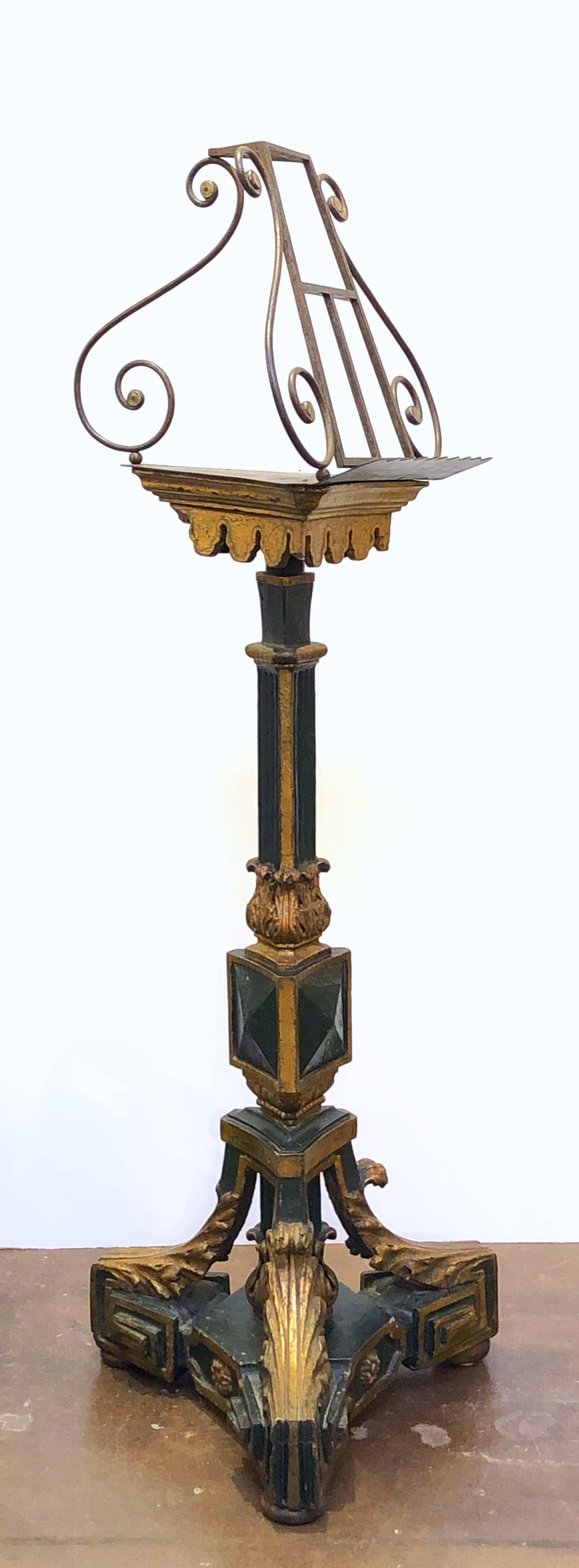 English Wrought Iron Lectern or Music Stand on Carved Wood Plinth In Good Condition In Austin, TX