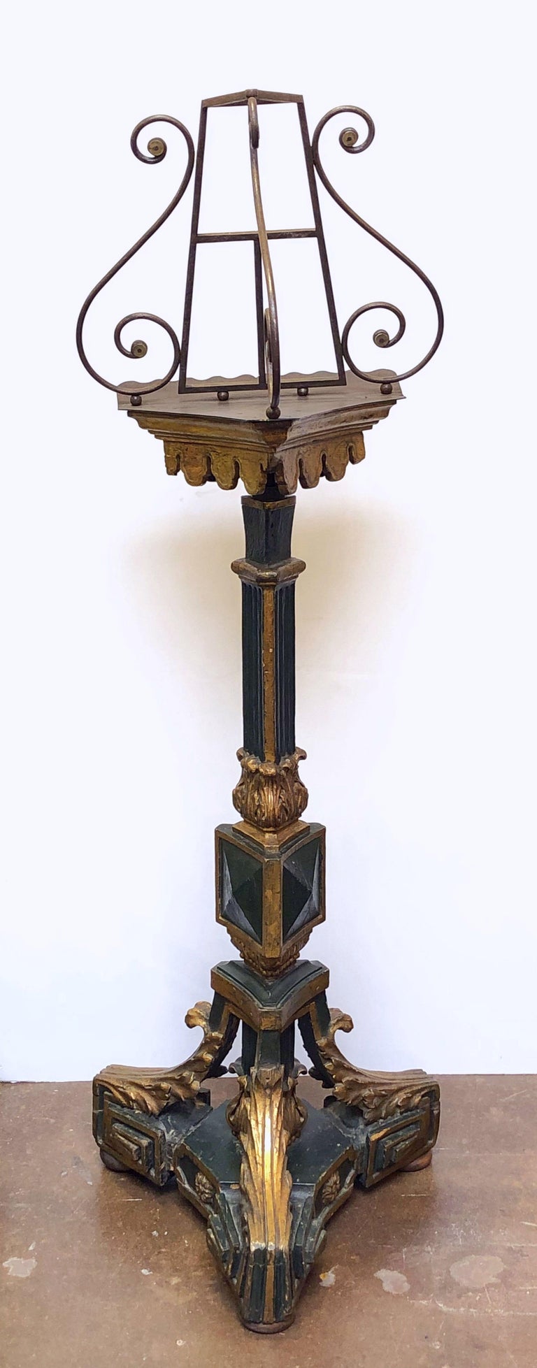 English Wrought Iron Lectern or Music Stand on Carved Wood Plinth For Sale at 1stdibs