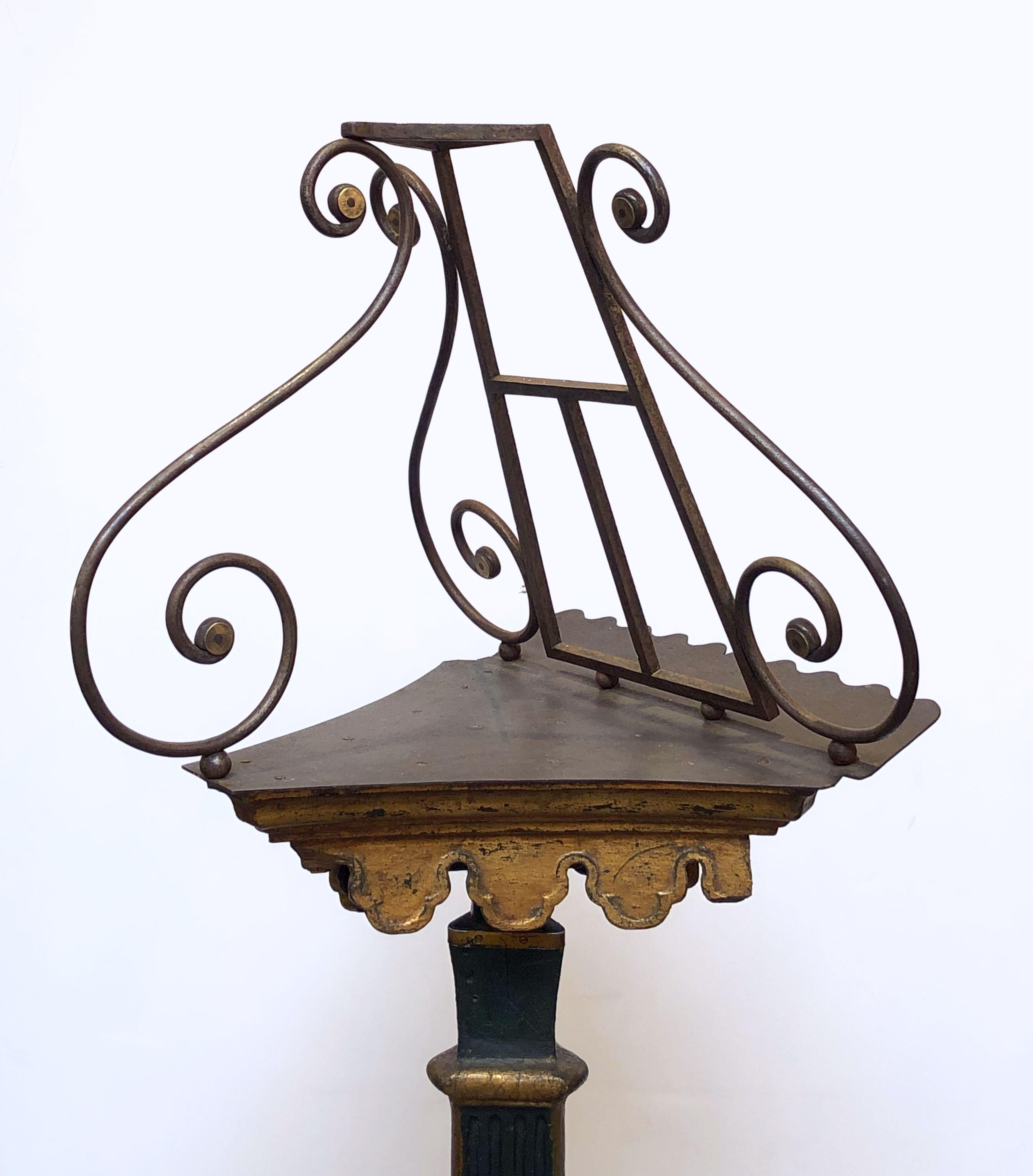 English Wrought Iron Lectern or Music Stand on Carved Wood Plinth 5