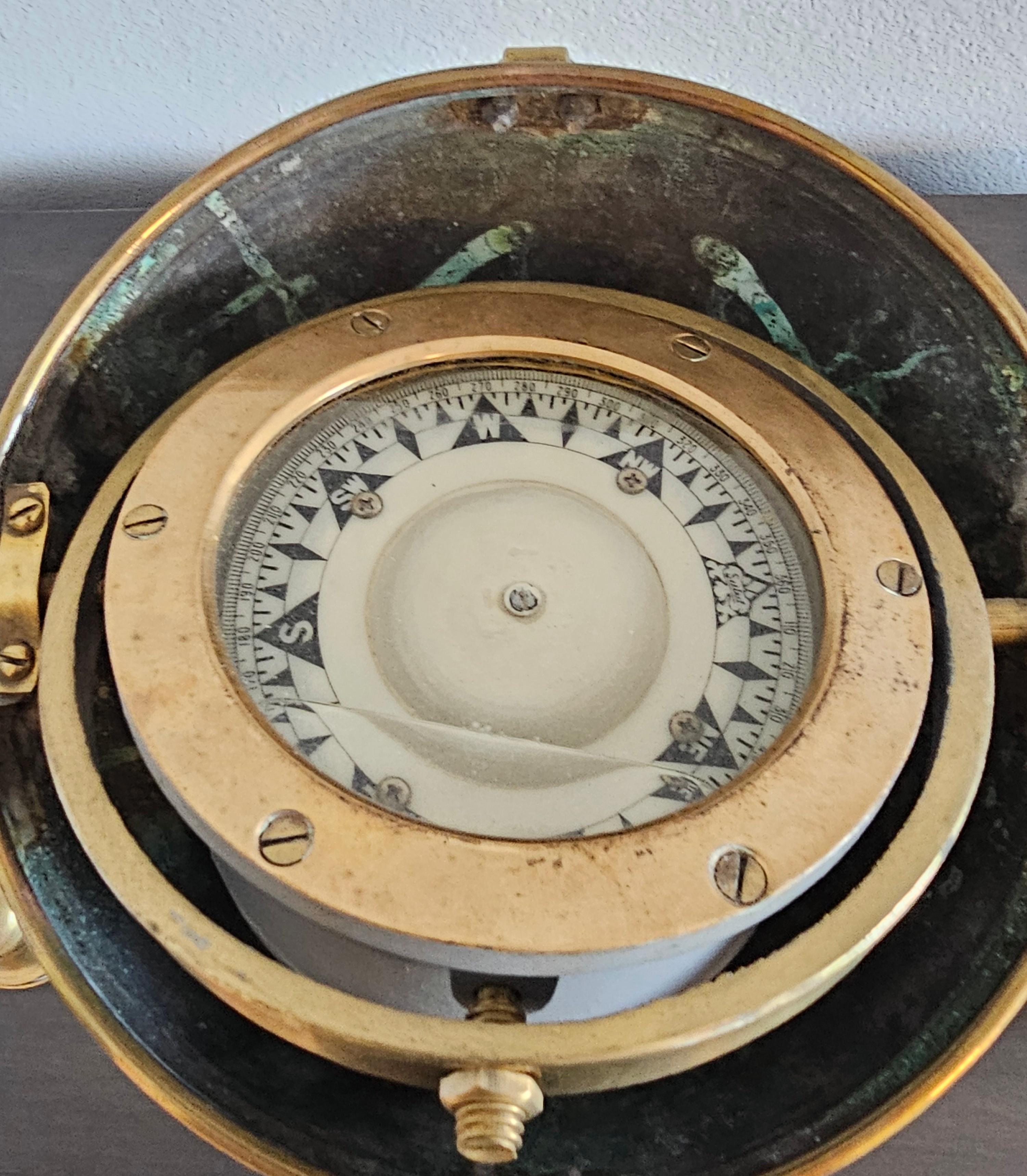 English WW2 Era Brass Ship's Pedestal Binnacle Compass by Sestral For Sale 13