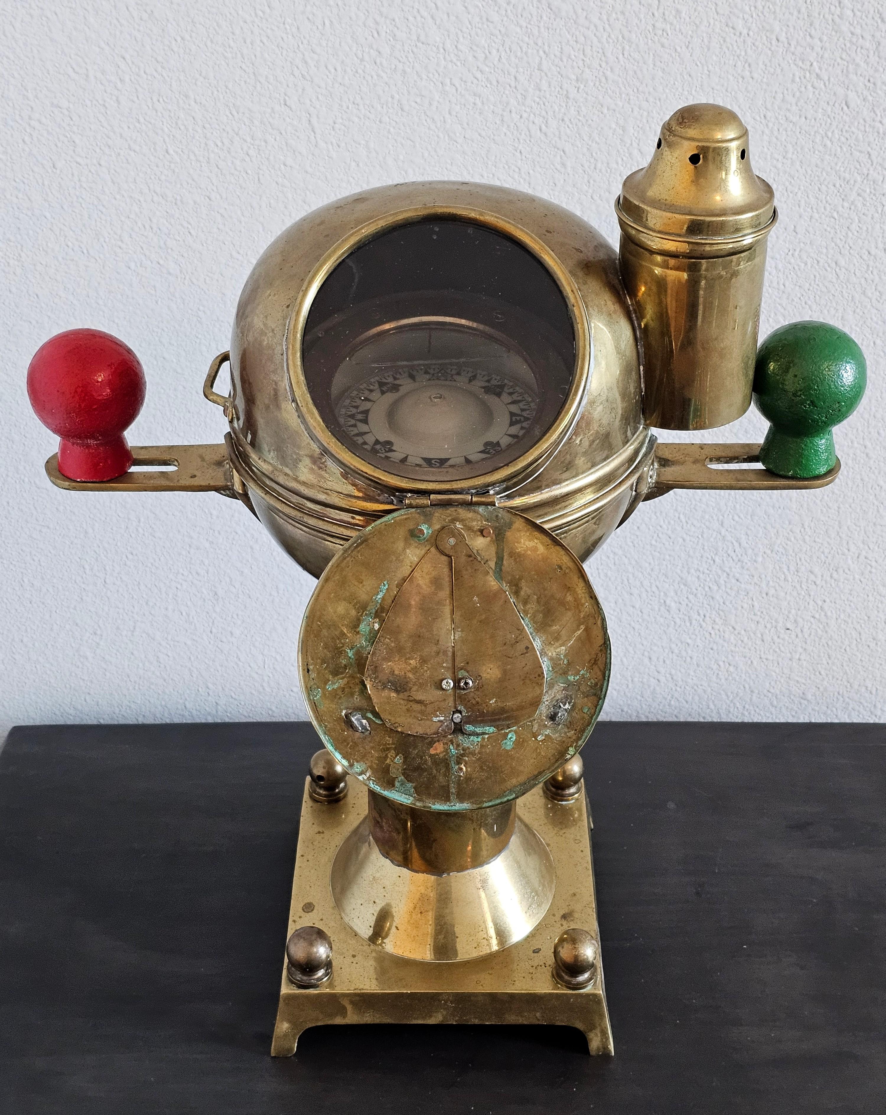 20th Century English WW2 Era Brass Ship's Pedestal Binnacle Compass by Sestral For Sale