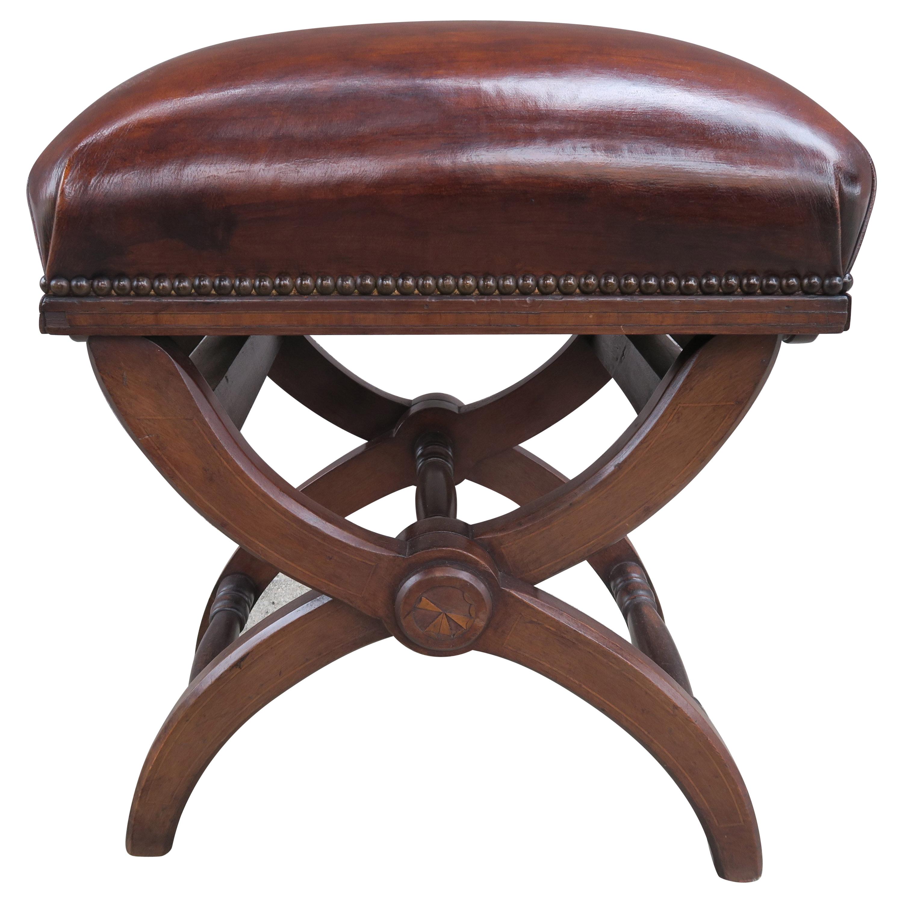 English "x" Shaped Leather Bench with Adjustable Knobs