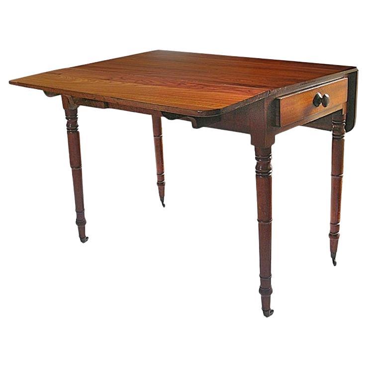 English XIX Georgian Pembroke Drop-Leaf Writing Table / Desk with 1 Deep Drawer For Sale