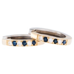 English Yellow and White Gold Hoop Earrings with Diamonds and Sapphires