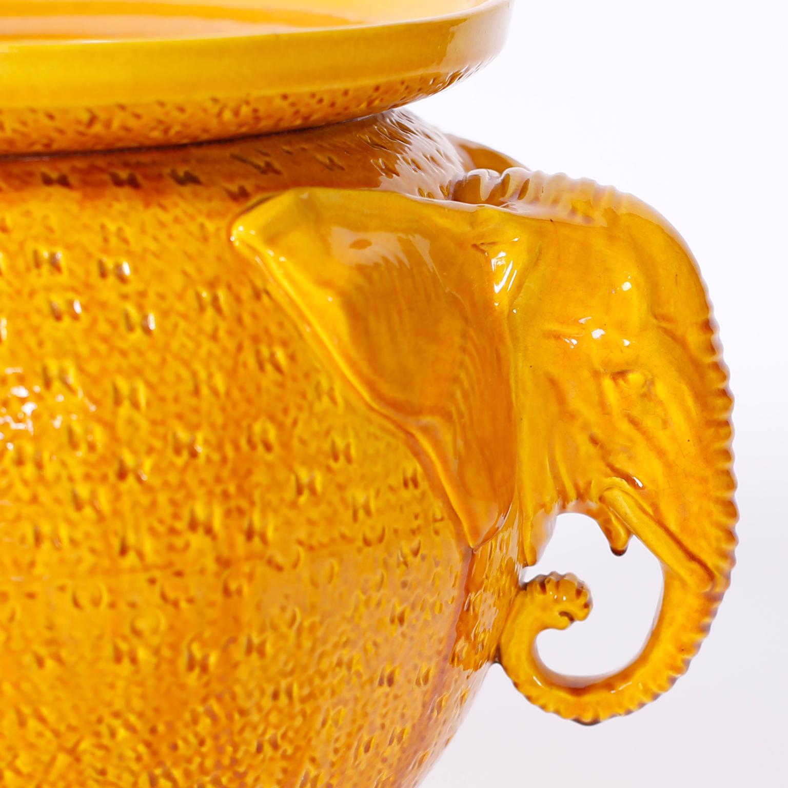 20th Century English Yellow Glazed Porcelain Jardiniere with Elephants